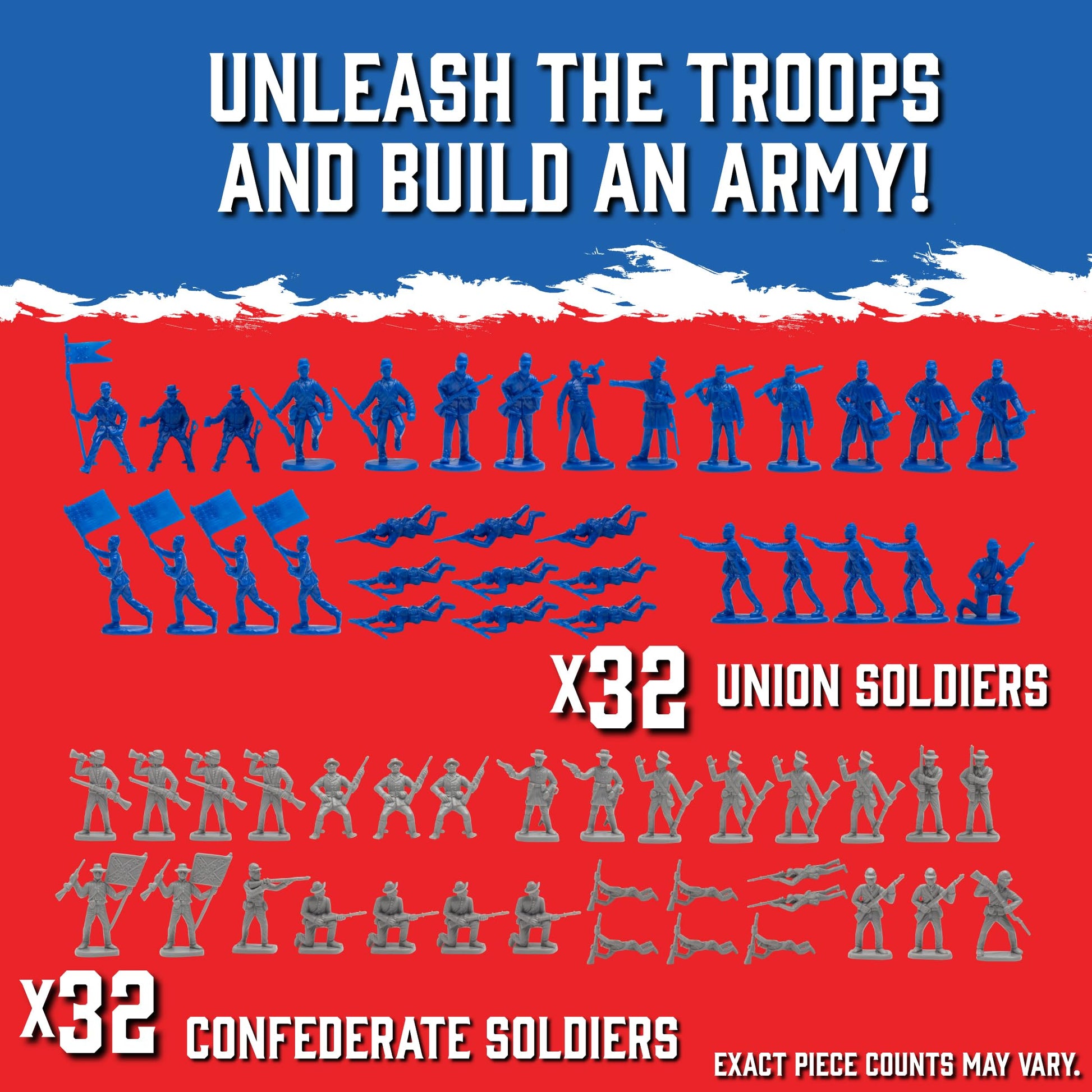 Civil War Army Men Toy Soldier Action Figure Playset-100pcs Including Confederate & Union Soldiers, Cannons, Wagons, Rideable Horses, Terrain