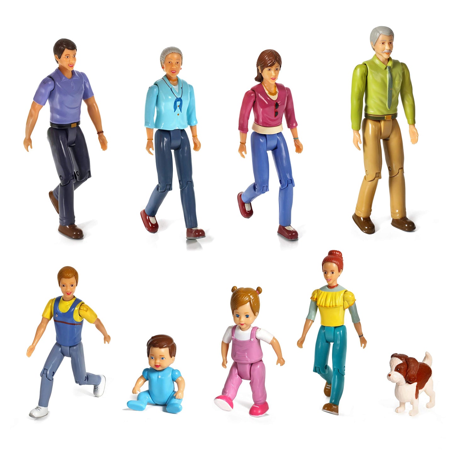 Beverly Hills Doll Collection Sweet Lil Family Friends Figures - New Addition Set of 9 Dollhouse People - Grandma, Grandpa, Mom, Dad, Sister, Brother