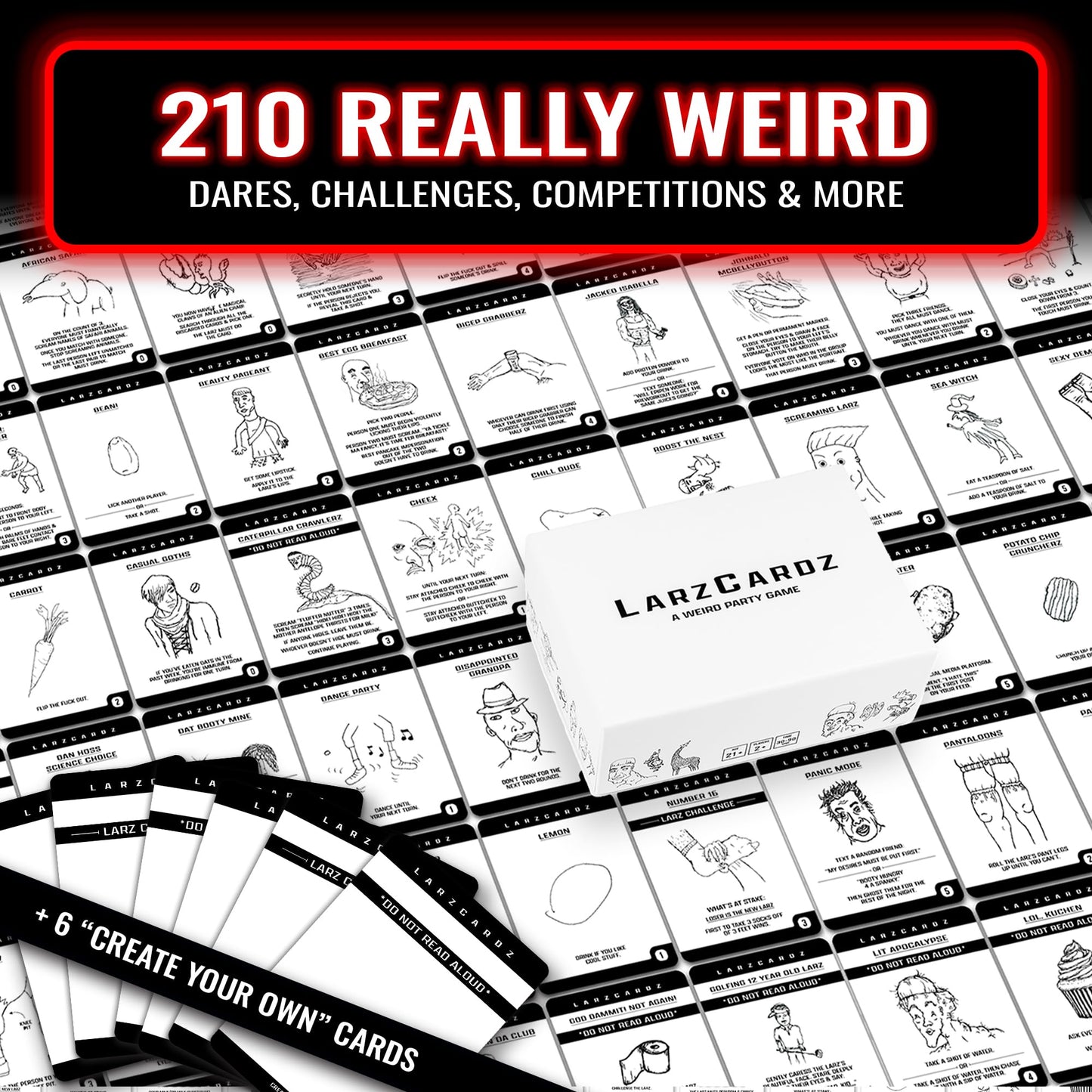LarzCardz - Weird Drinking Game for Adults - 216 Fun Dare & Challenge Party Cards for Group Game Nights, College, 21st Birthday