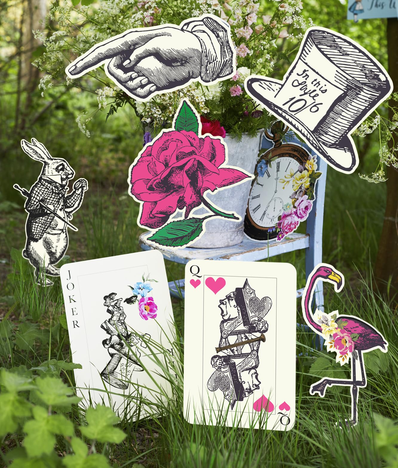 Talking Tables 8 x Oversized Alice in Wonderland Party Decoration Alice Decor Room Props for Afternoon Tea, Mad Hatter Tea Party Decorations