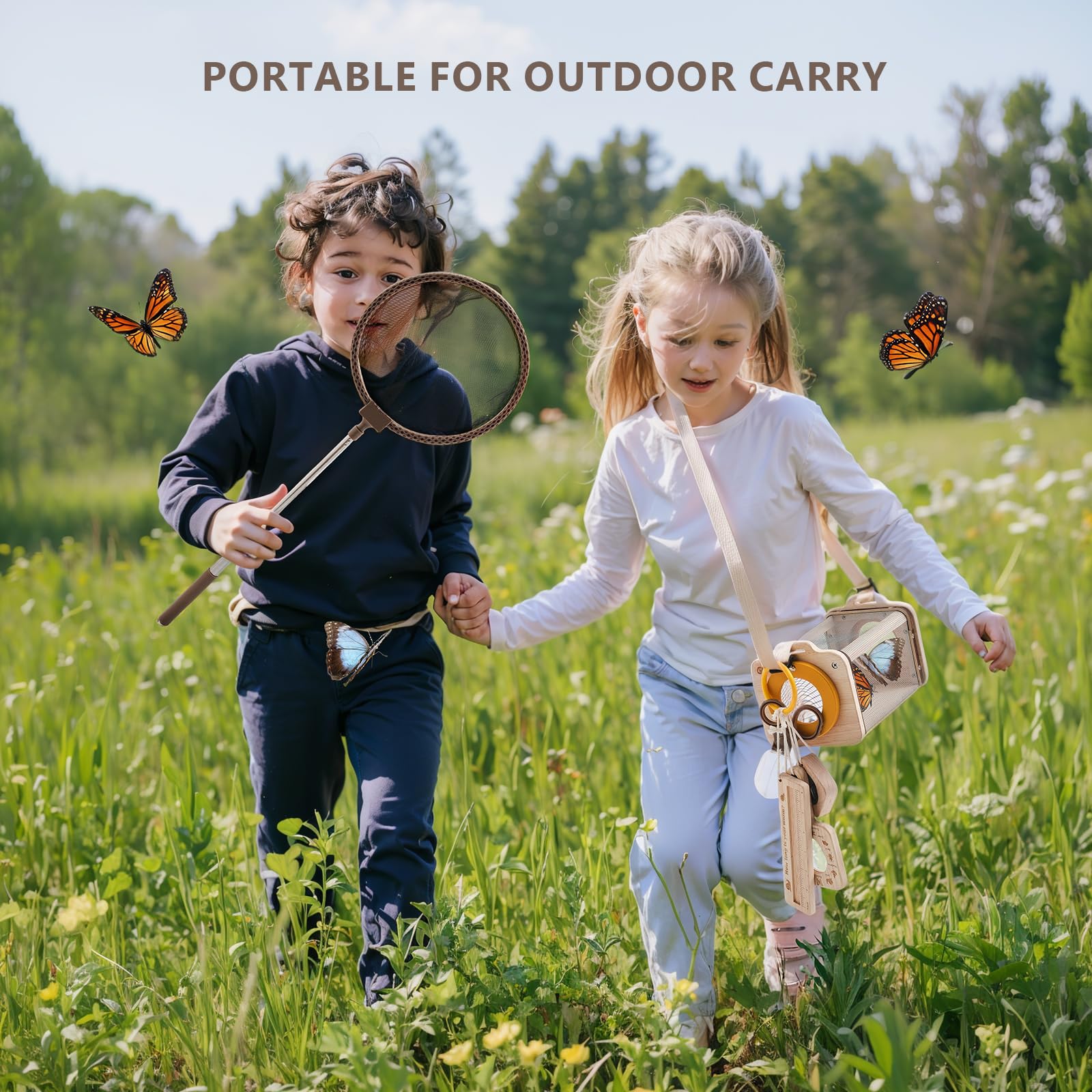 Montessori Wooden Bug Catcher Kit for Kids - 8-in-1 Outdoor Explorer Set with Habitat, Net & Magnifying Glass STEM Learning Toys for Ages 3-8 Nature