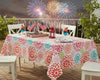 Newbridge 52 x 70 Inch Rectangle Patriotic Vinyl Tablecloth - Flannel Backed Fireworks Table Cover, Turquoise Orange Pink Green, July 4th and Memorial