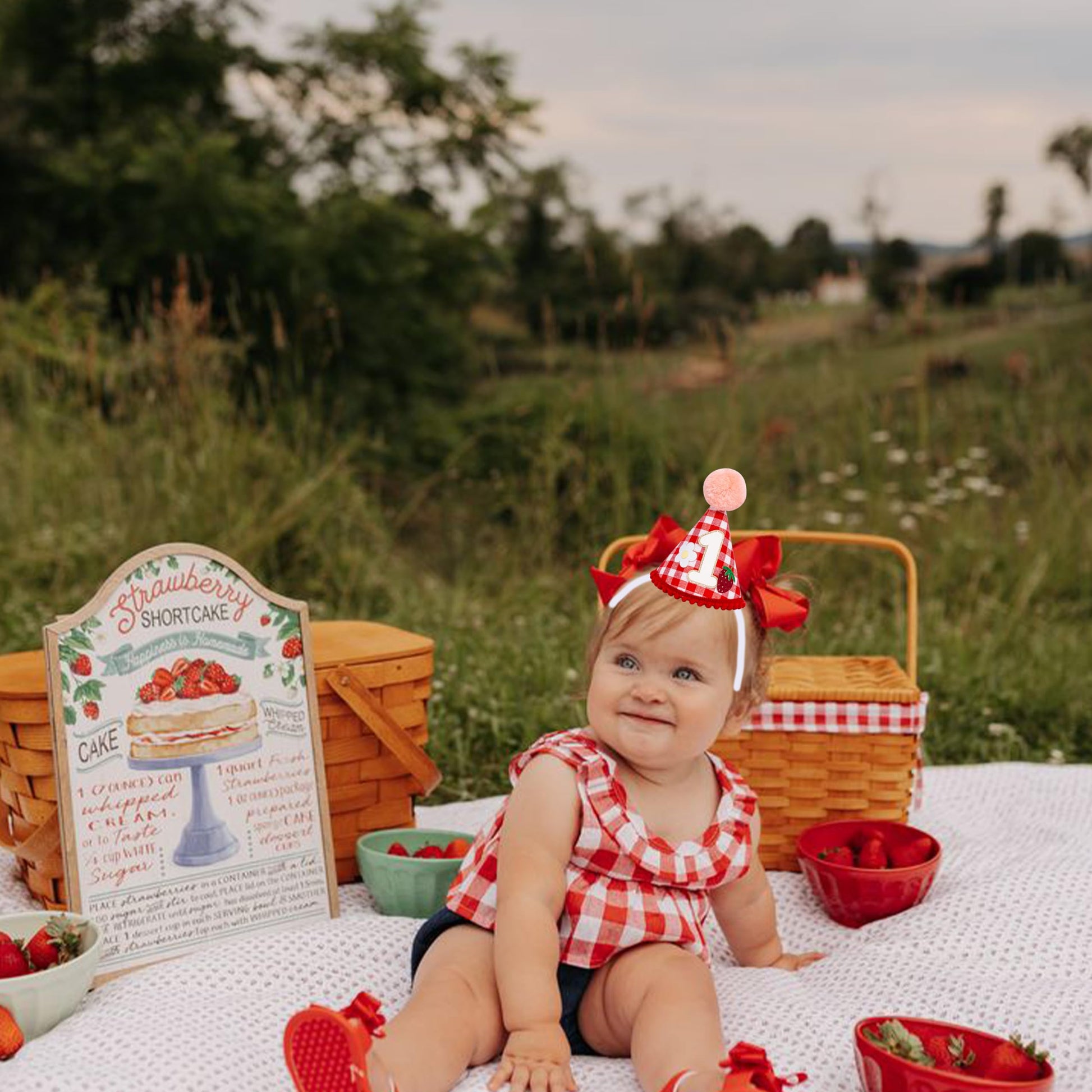 Raoformi Strawberry First Birthday Hat - Berry First Birthday Party Crown, Sweet One Party Celebration Headwear One Party Hat For Boys/Girls