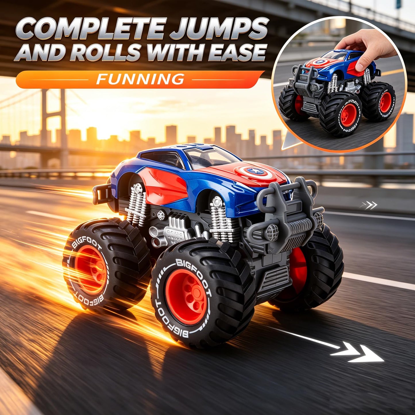 Iridety Movie Superhero 1:64 Scale Monster Trucks Toy Trucks,Metal Body,Giant Wheels, Favorite Characters and Cool Designs, Age 3, 4-8 and Above?Hulk?