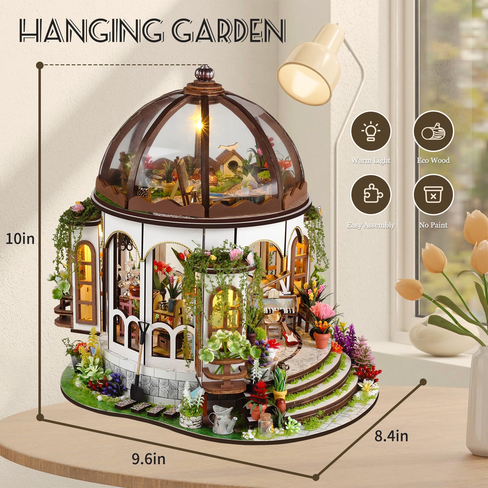 Miniature House Kit, DIY Miniature Doll House Kits with Warm LED Light, Mini House Building Kit with Mini Plant Accessories Creative Handmade Crafts