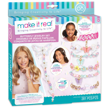 Make It Real: Butterfly Jewelry Set - Create 7 Pieces of Jewelry, 281 Pieces, Includes Play Tray, DIY All-in-One Kit, Tweens & Girls, Arts & Crafts