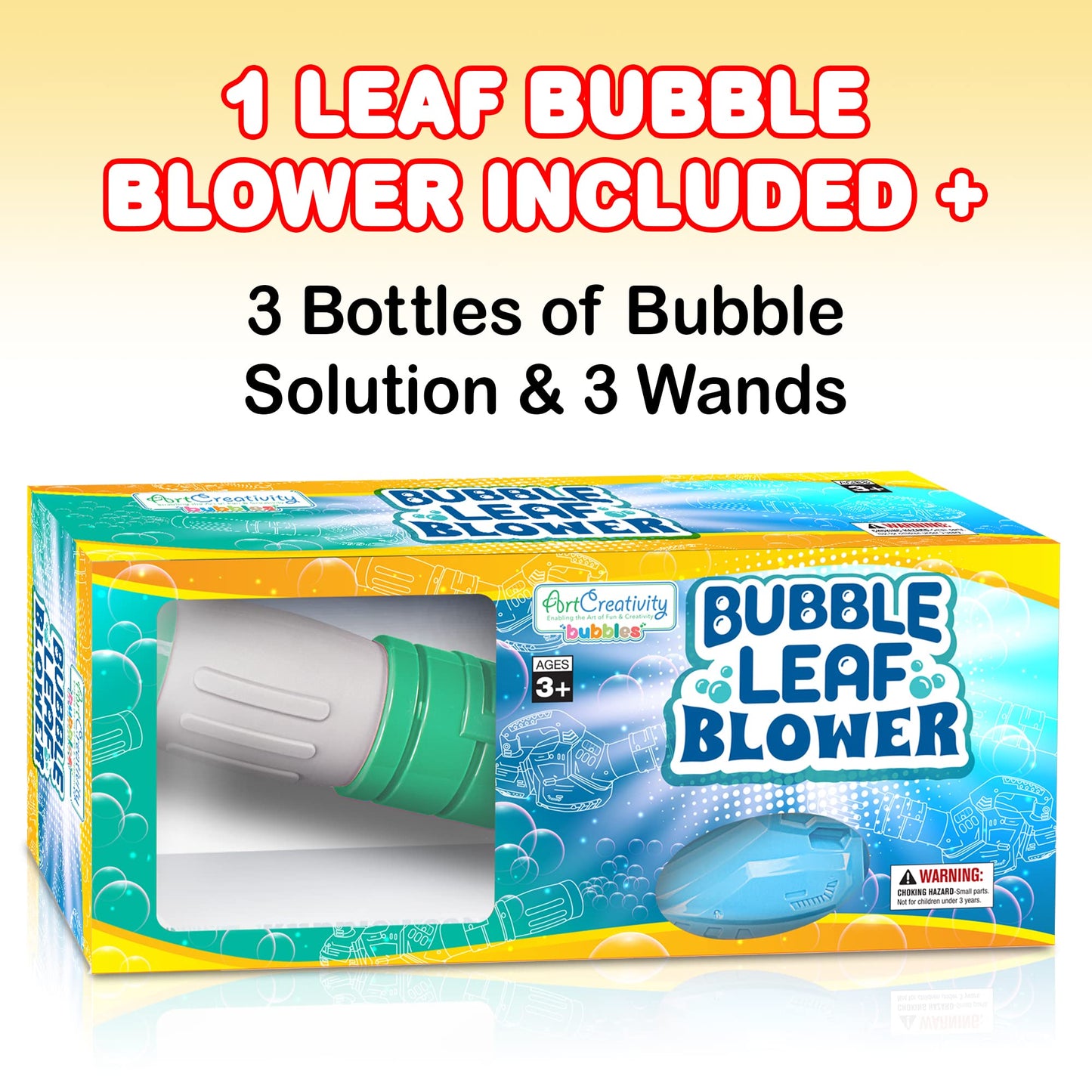 ArtCreativity Bubble Leaf Blower for Toddlers, with 3 Bottles of Bubble Solution and 3 Wands, Fun Bubbles Blowing Machine Toys for Kids, Great