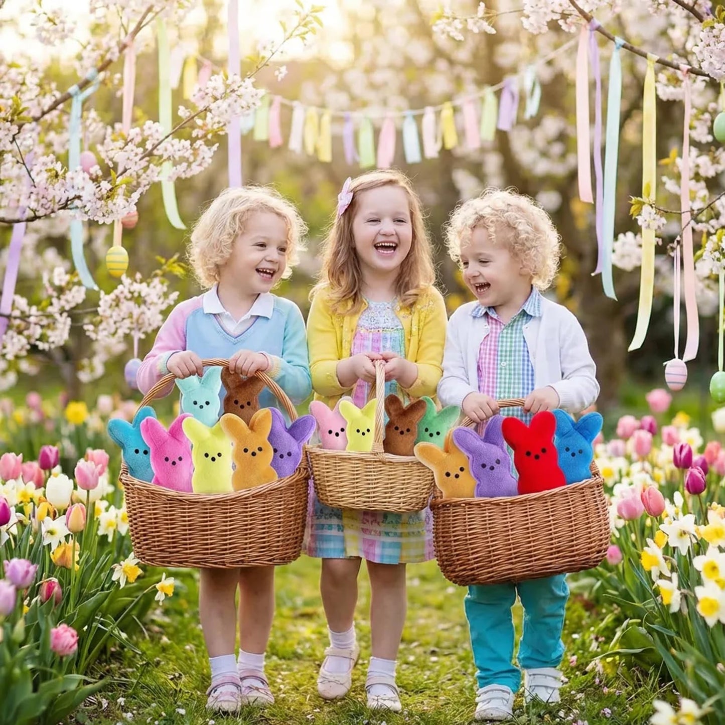 Rdogeia 16PCS Easter Stuffed Bunny Plush Toys,Easter Basket Stuffers Egg Fillers,Easter Bunny Bulk Stuffed Animals Plushie for Kids Boys Girls Party