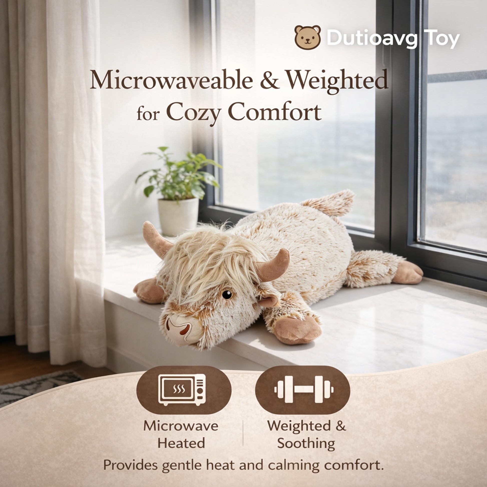 Dutioavg 3.5Lbs Weighted Stuffed Animals Microwave Highland Cow Plush with Removable Heating Pad?23" Unscented Heatable & Coolable Highland Cow Cute