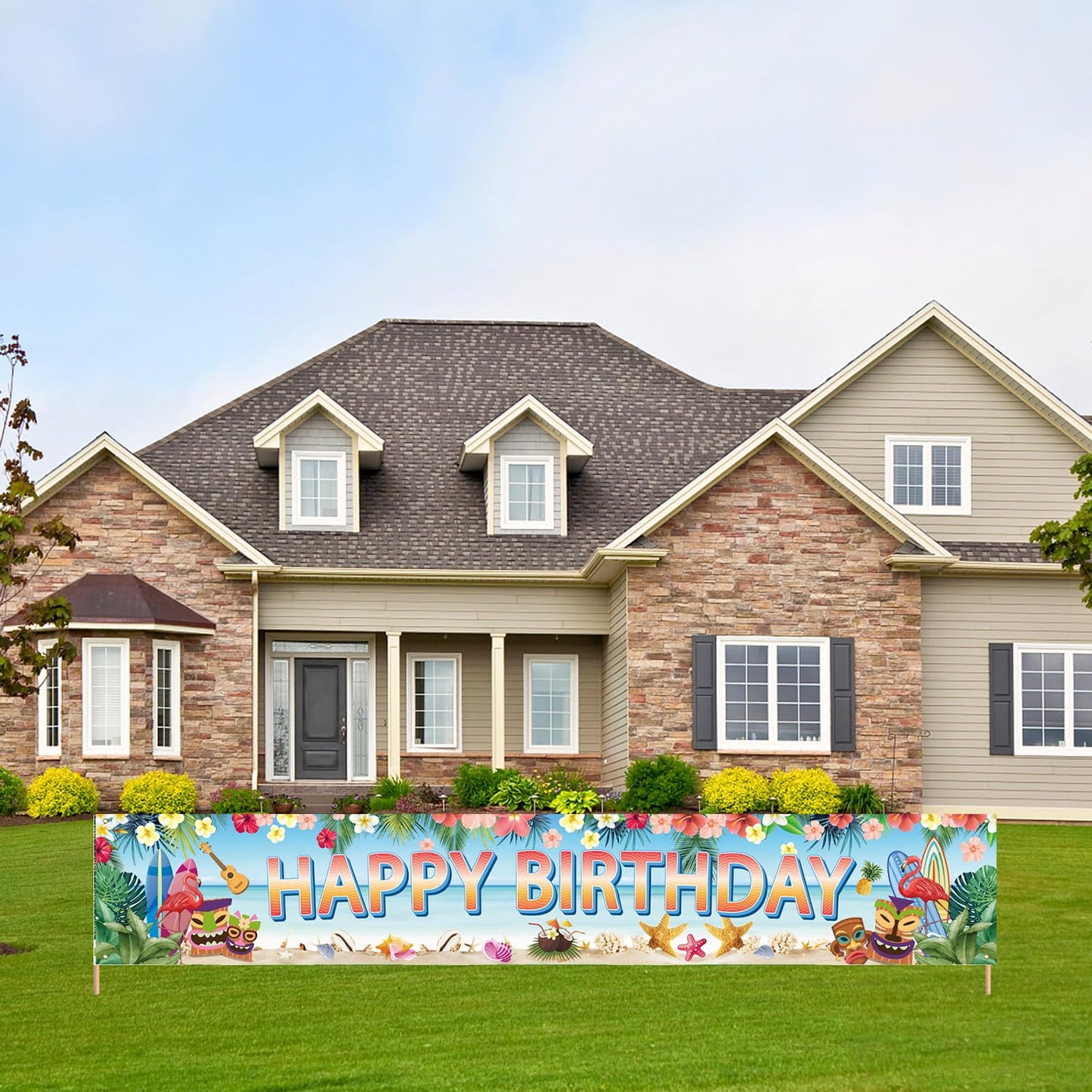 Hawaiian Birthday Banner, 118 x 20 Inch Aloha Luau Hawaiian Party Decorations for Outdoor Porch Fence Patio