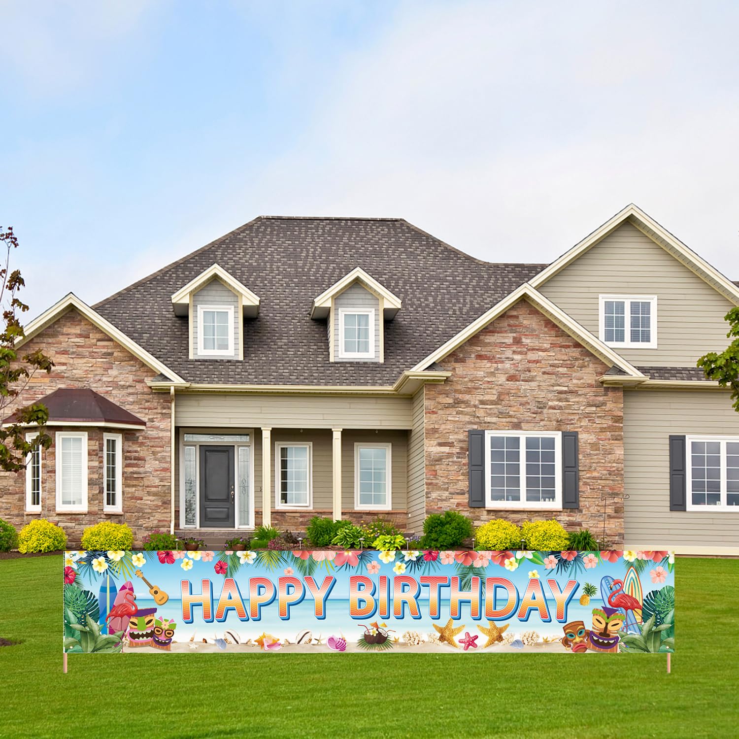 Hawaiian Birthday Banner, 118 x 20 Inch Aloha Luau Hawaiian Party Decorations for Outdoor Porch Fence Patio