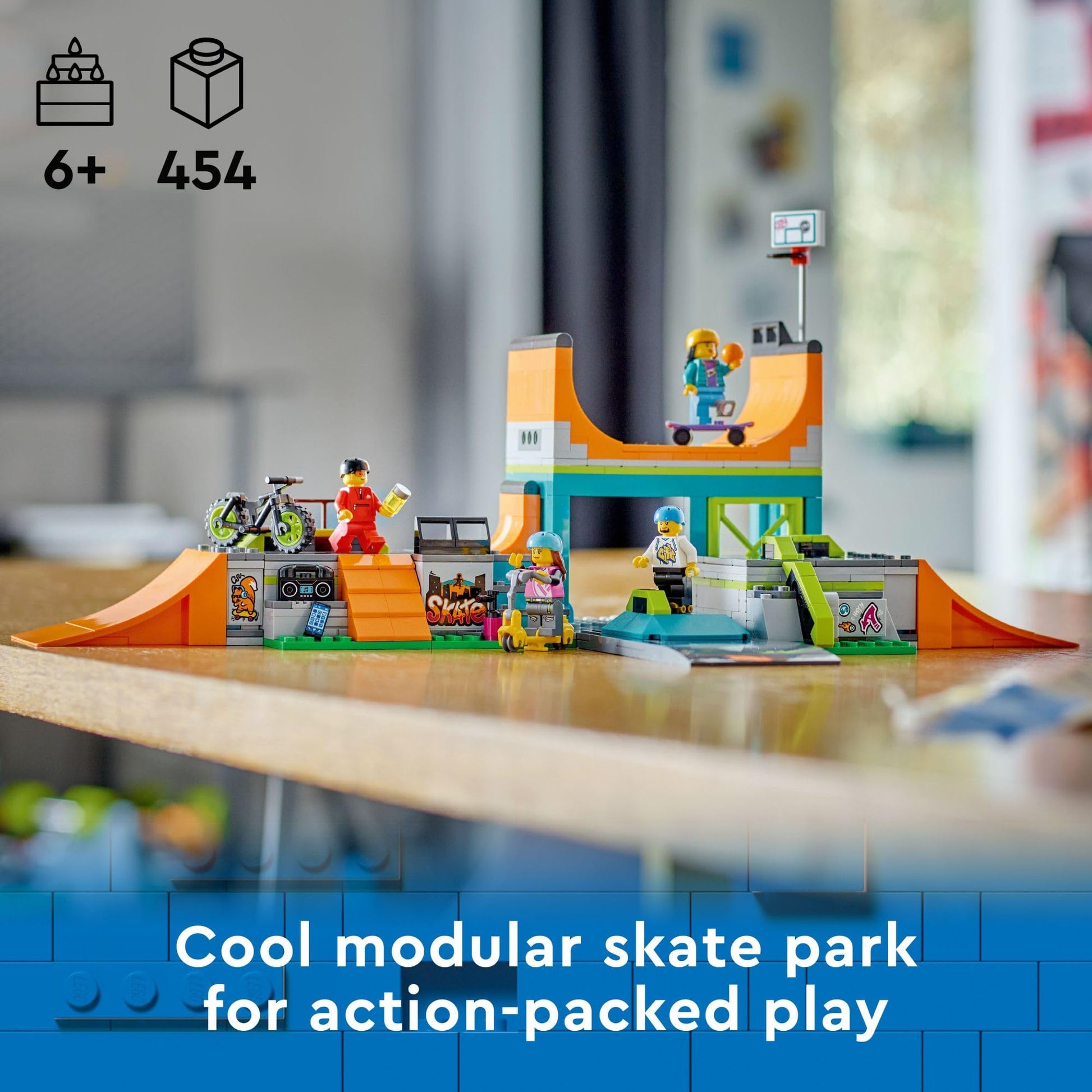LEGO My City Street Skate Park Building Toy Set, Includes a Skateboard, BMX Bike, Scooter and in-line Skates, Plus 4 Minifigures for Pretend Play, Fun