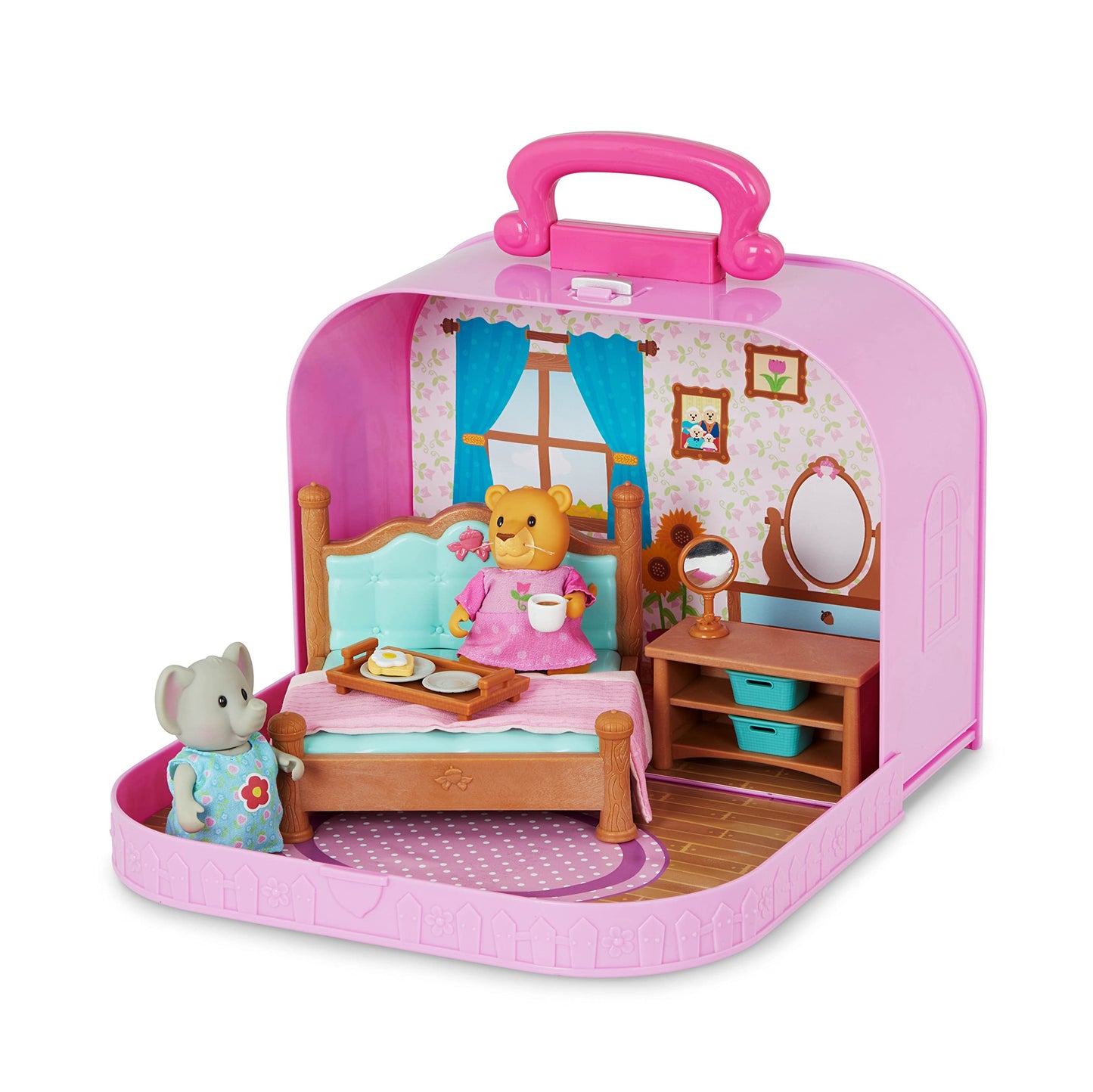 Li'l Woodzeez - Portable Dollhouse Playset with 2 Posable Figures - Playhouse Toy with Travel Suitcase - Mini Furniture & Accessories - Imaginative