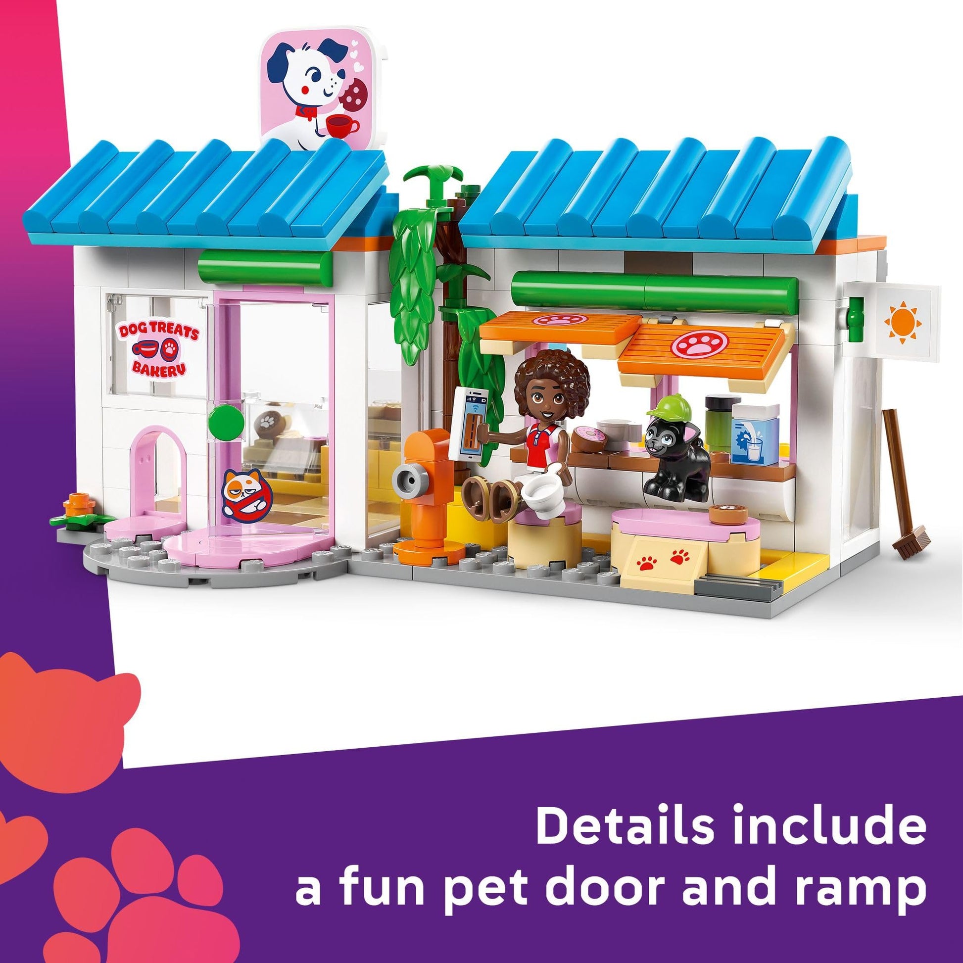 LEGO Friends Dog Treats Bakery Building Toy for Girls & Boys - Pretend Play Set for Kids, Ages 6+ - W/Aliya & Sage Minidolls, 2 Toy Dog Figures