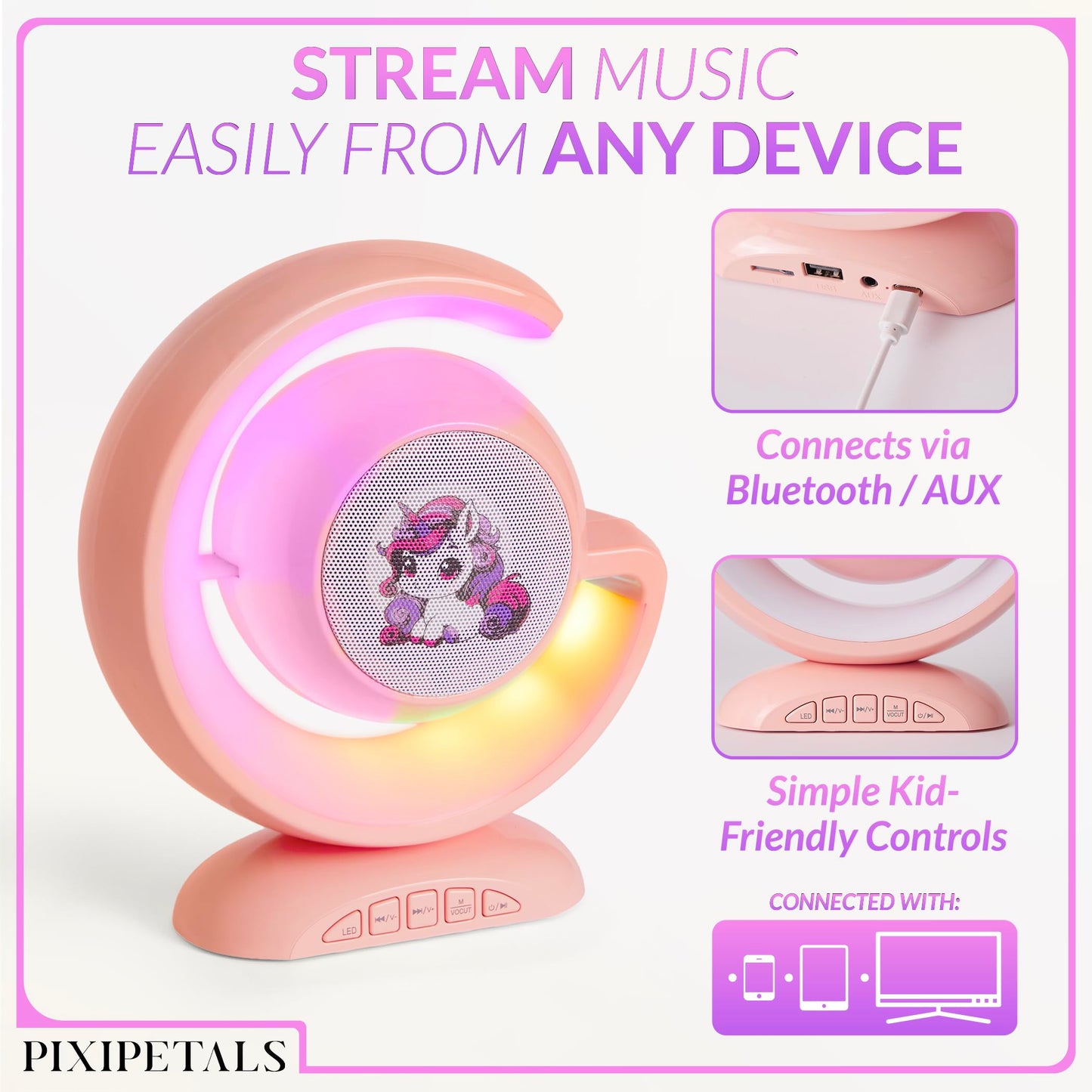 Portable Bluetooth Karaoke Machine for Kids - Karaoke Speaker for Girls with 2 Wireless Microphones, Party Lights, and Voice Effects - Pink Unicorn