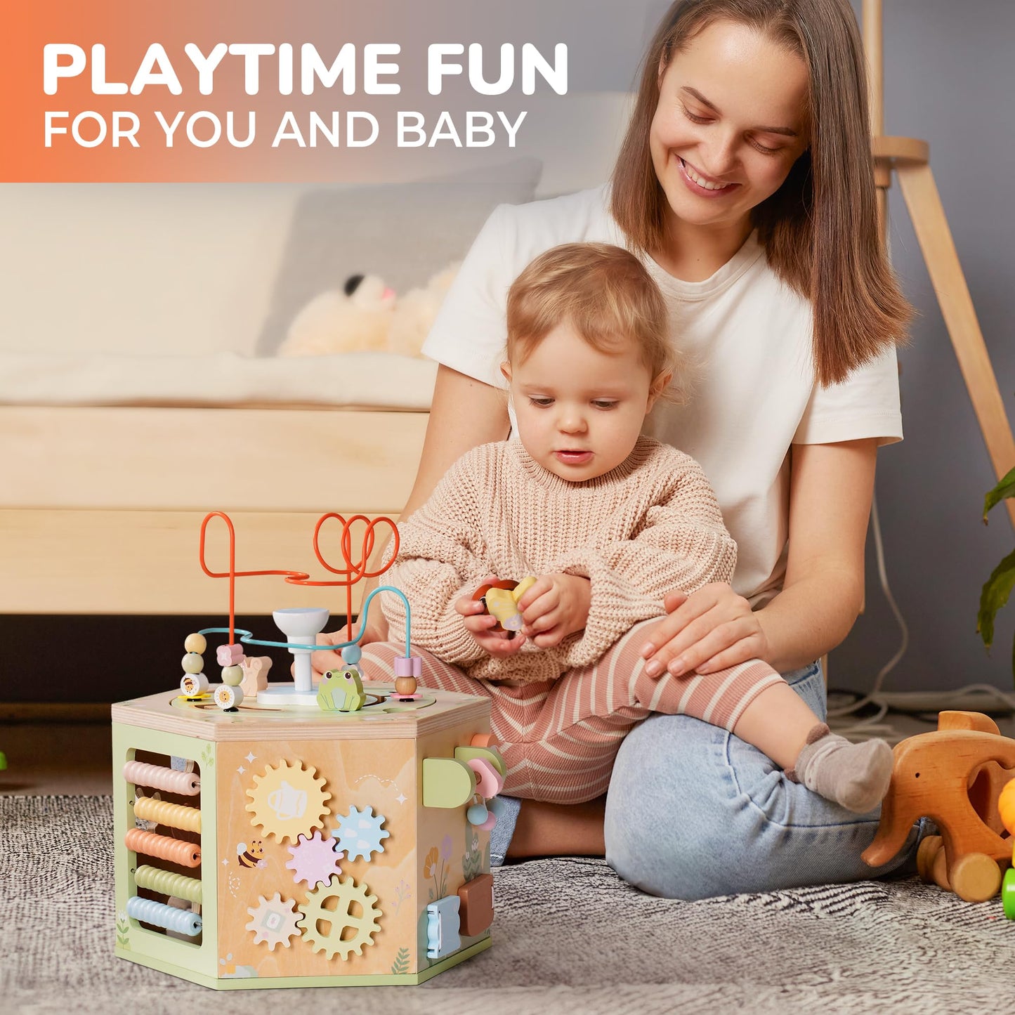 ROBUD 13-in-1 Wooden Activity Cube, Montessori Toys for 1+ Year Old Boys & Girls, Multipurpose Educational Sensory Toy for Toddlers, Educational