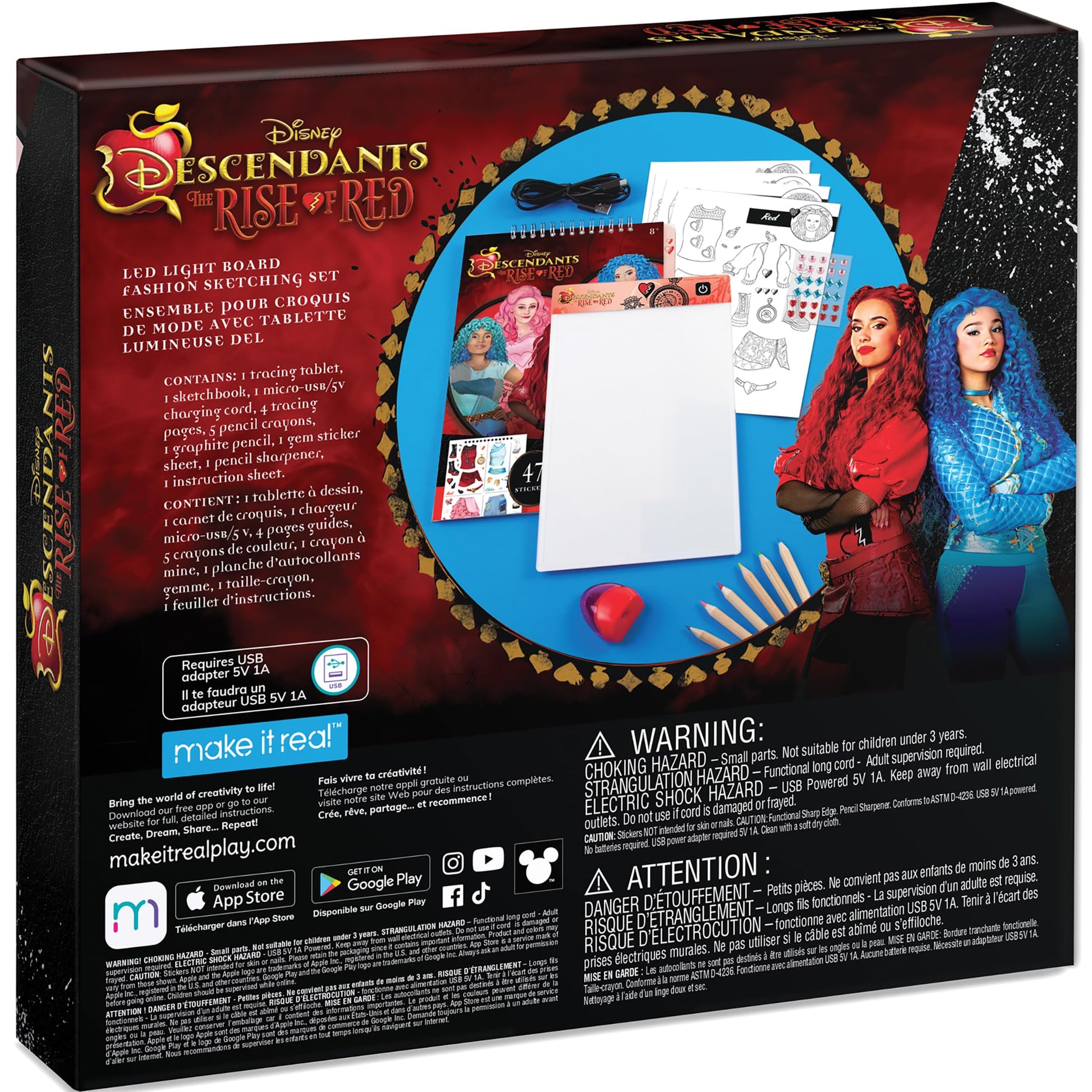 Make It Real: Descendants 4 Rise of Red - LED Light Board Fashion Sketching Set - Create Fashion Designs, Adjustable Light, Disney, Girls-Kids Age 8+