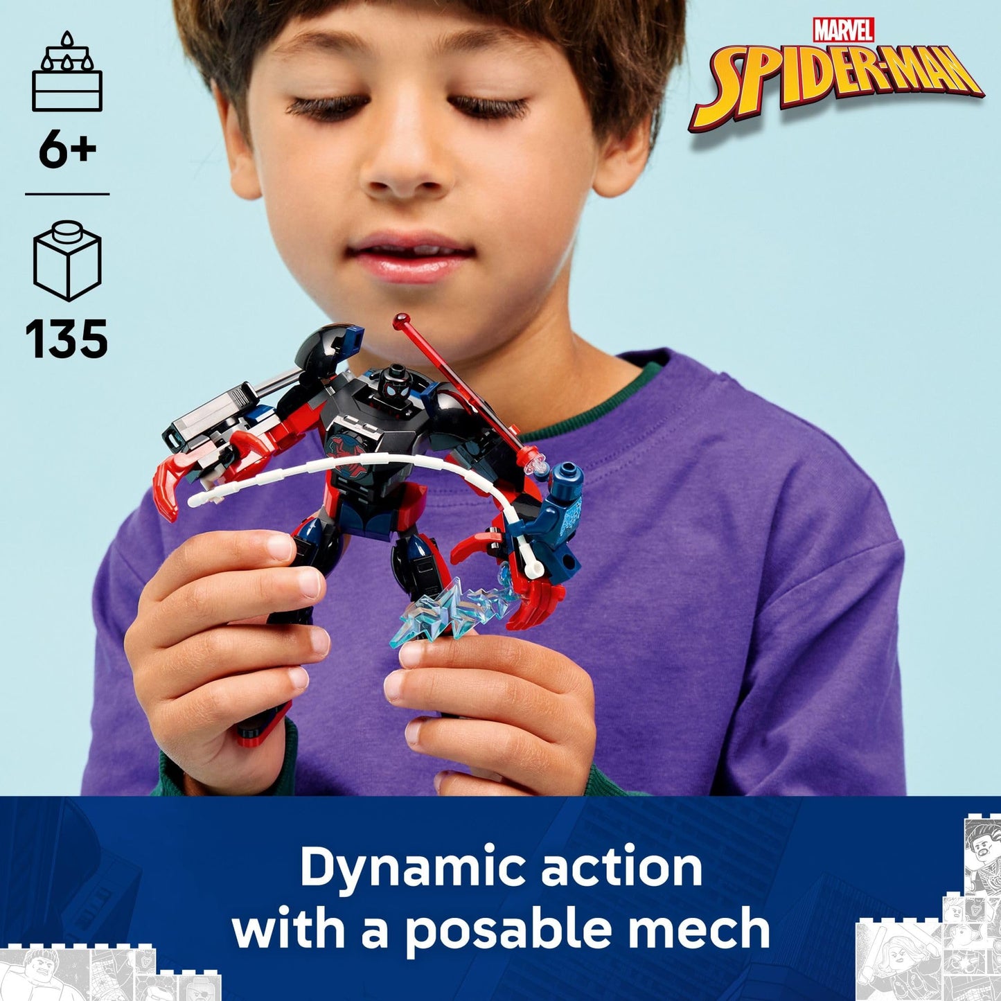 LEGO Marvel Miles Morales Mech vs. Spider-Man 2099 Building Toy for Boys & Girls - Poseable Super Hero Mech & 2 Marvel Minifigures for Kids & Fans