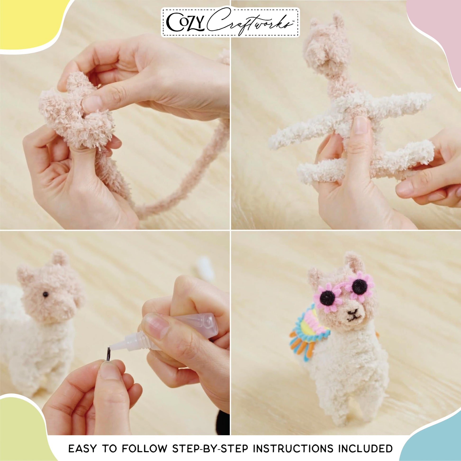 WeVeel Cozy Craftworks Chenille Stem Craft Kit for Adults - Capybara and Llama - Relaxing DIY Arts & Crafts Kit with All Supplies