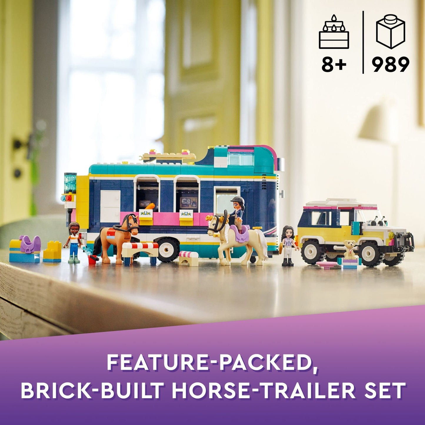 LEGO Friends Horse Show Trailer 41722, Horse Toy for 8 Plus Year Old Girls and Boys with 2 Horses, SUV Car and Riding Accessories, Animal Playset,