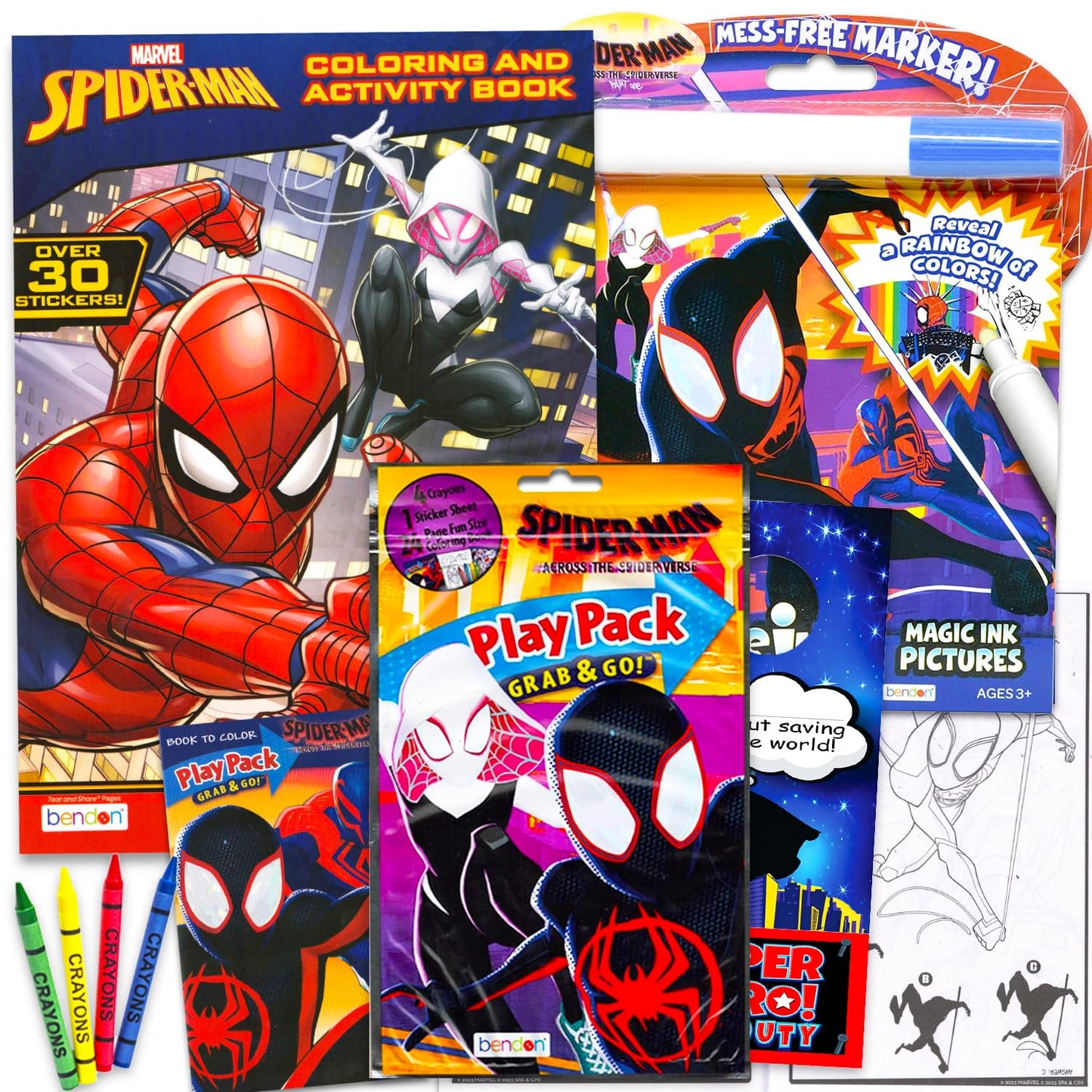 Spiderman Across the Spiderverse Coloring Book Set - 3 Pc Bundle of Coloring Activity Books, Play Pack, More | Miles Morales Spiderverse Art Pack