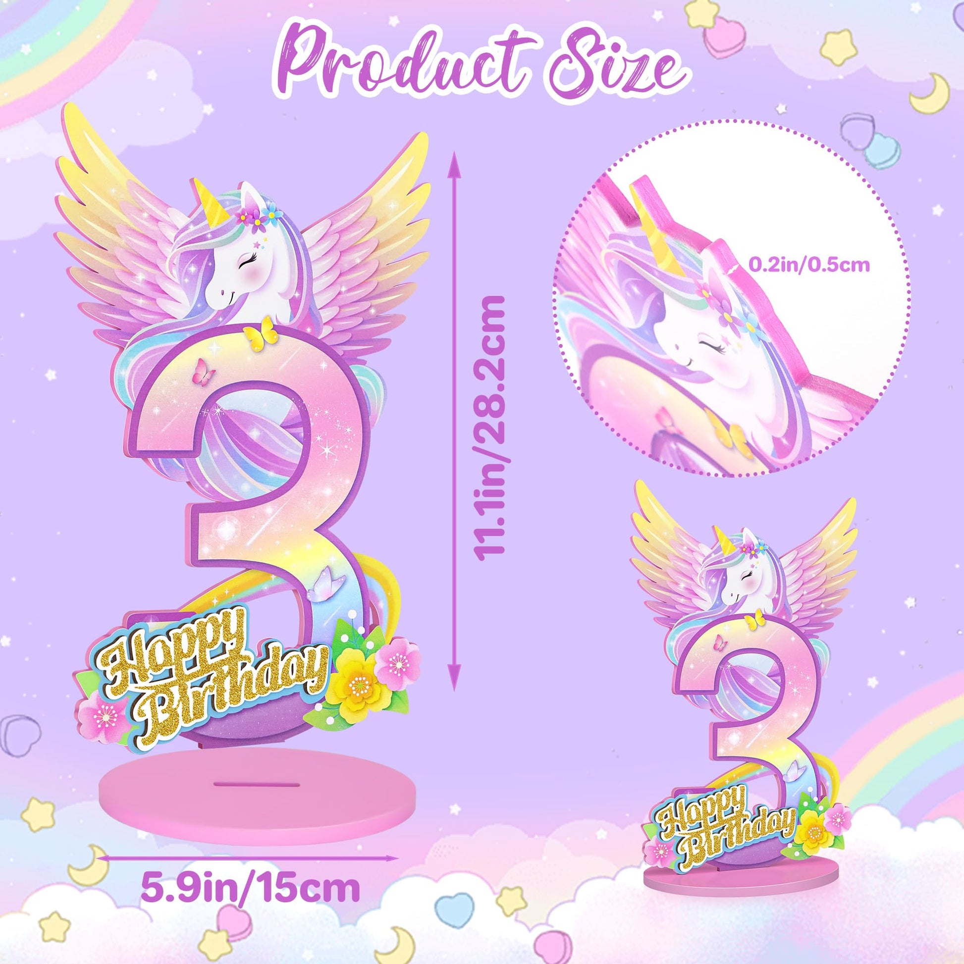 Unicorn Birthday Decorations Wooden Unicorn Number 3 Sign Table Centerpiece