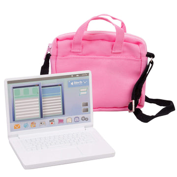Dress Along Dolly Metal Laptop for 18-Inch Dolls - Premium Heavy-Duty Doll Computer with Pink Carrying Bag - Fits American Girl & Our Generation