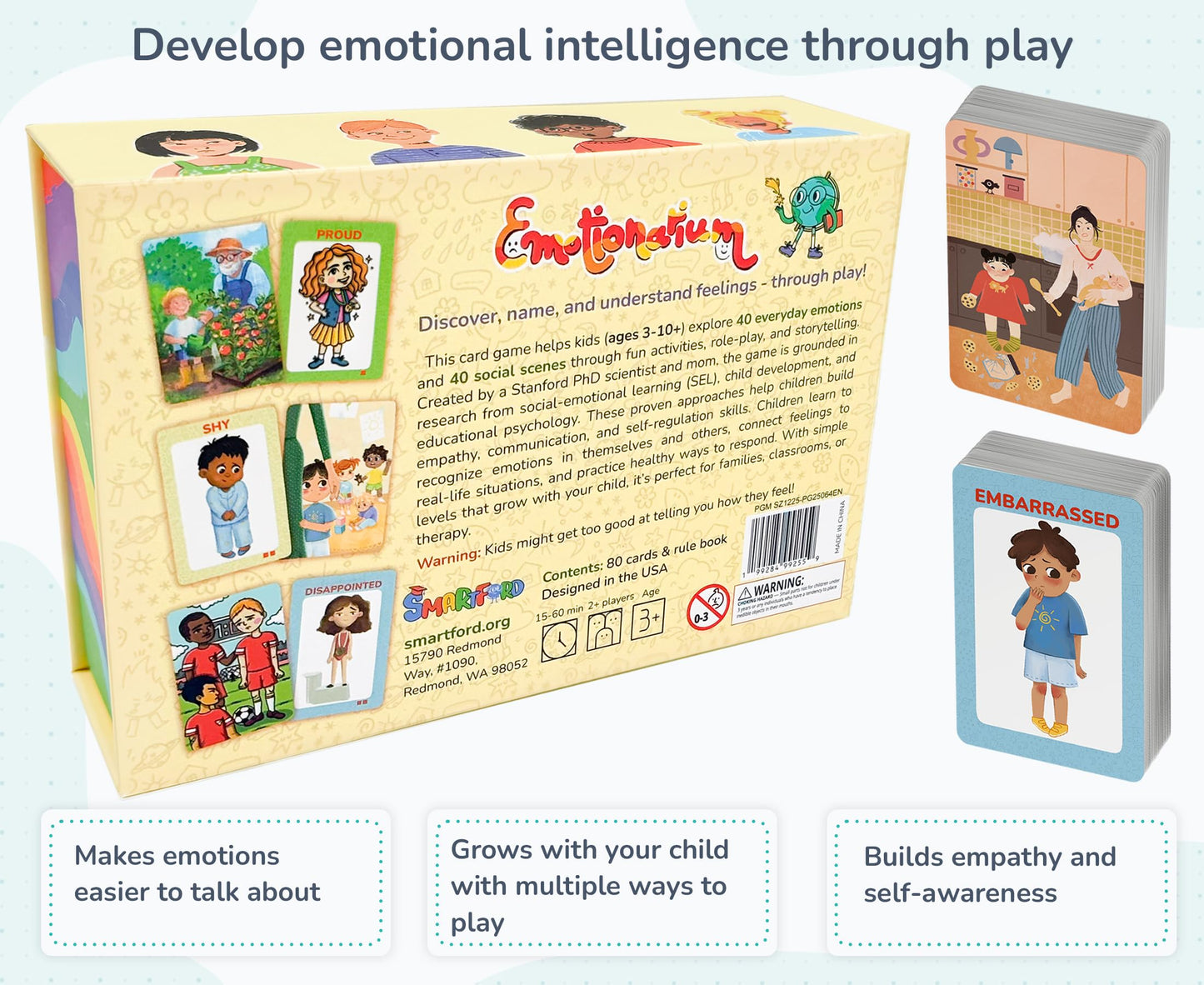 Emotionarium 80-Card Emotion & Feelings Game for Kids Ages 3-10 - Scientist-Designed - Emotional Intelligence, Social Skills, Empathy