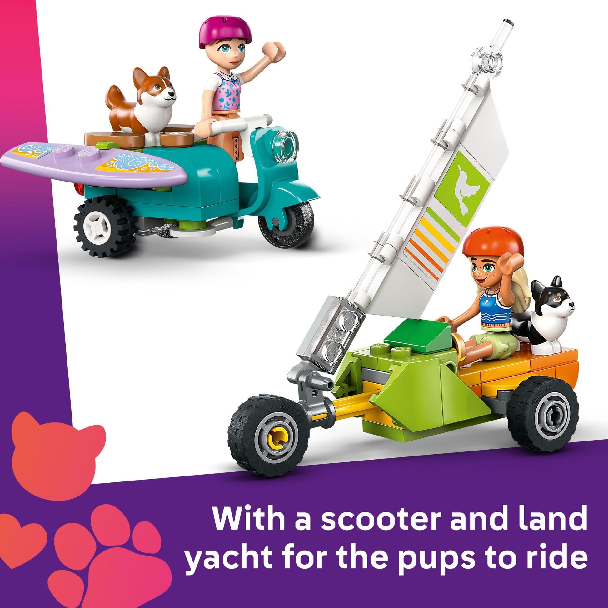 LEGO Friends Surfing Dogs and Scooter Adventure - Building Toy Pretend Play Set for Kids, Girls and Boys, Ages 6+ - with 2 Minidolls and 2 Corgi Toy