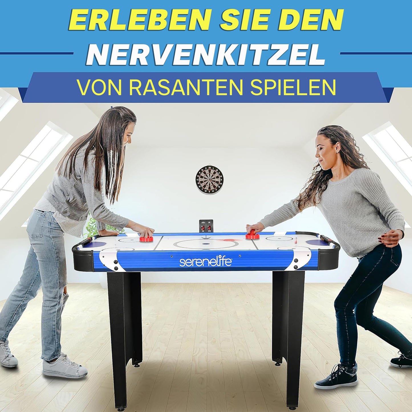 SereneLife 48" Air Hockey Game Table, w/Built-in Score Tracker & Puck Dispenser, Digital LED Scoreboard & Accessories