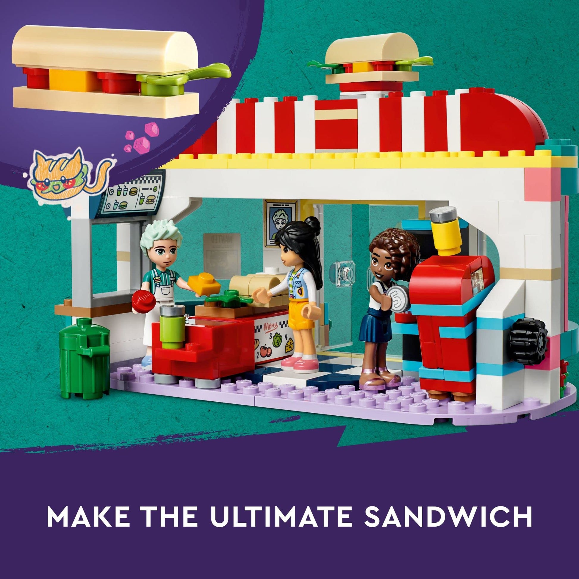LEGO Friends Heartlake Downtown Diner Building Toy - Restaurant Pretend Playset with Food, Includes Mini-Dolls Liann, Aliya, and Charli, Birthday Gift