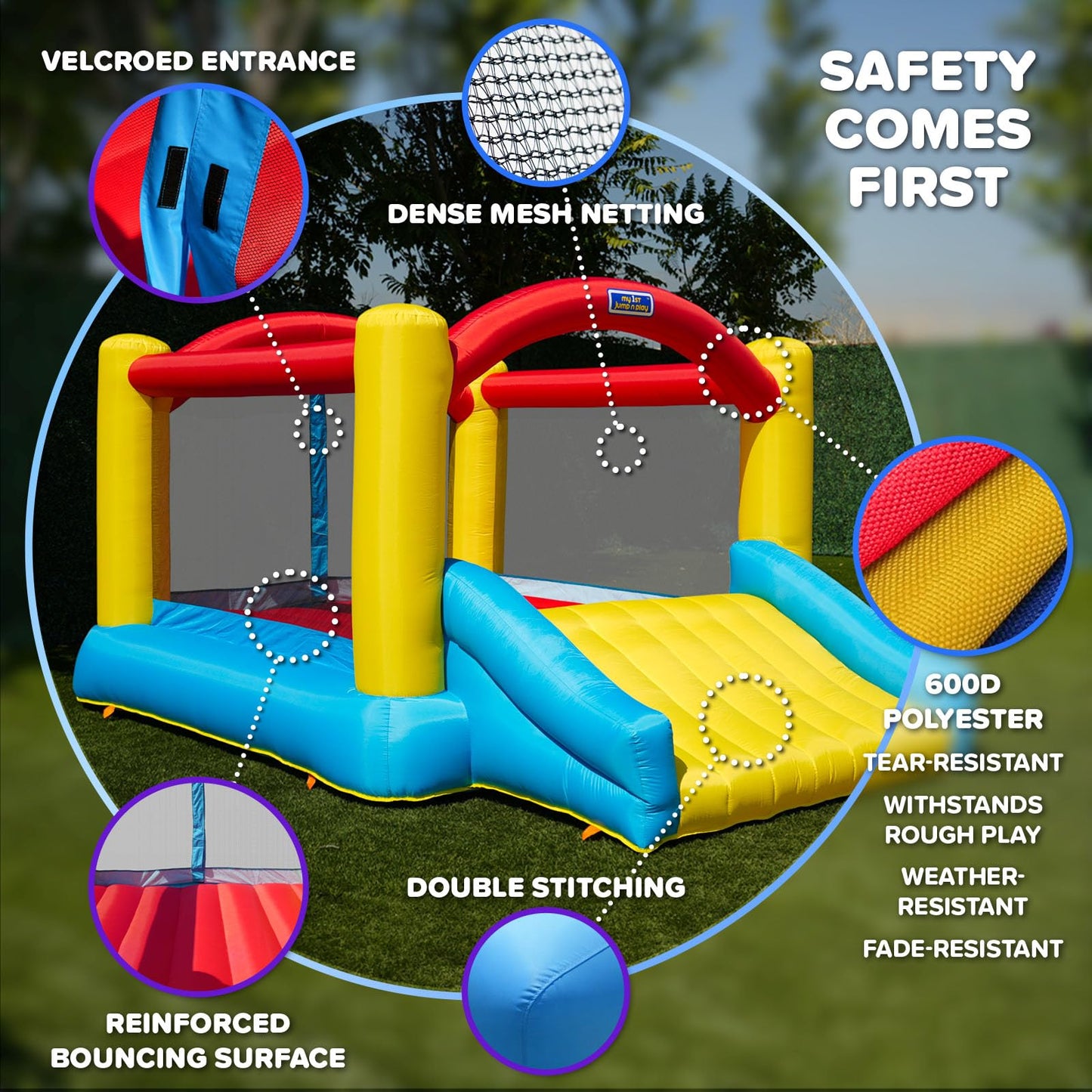 Sportspower My 1st Jump N Play Inflatable Bounce House with Slide, Heavy Duty, ASTM Certified, Large Indoor/Outdoor Bouncer for Kids with 400W Blower