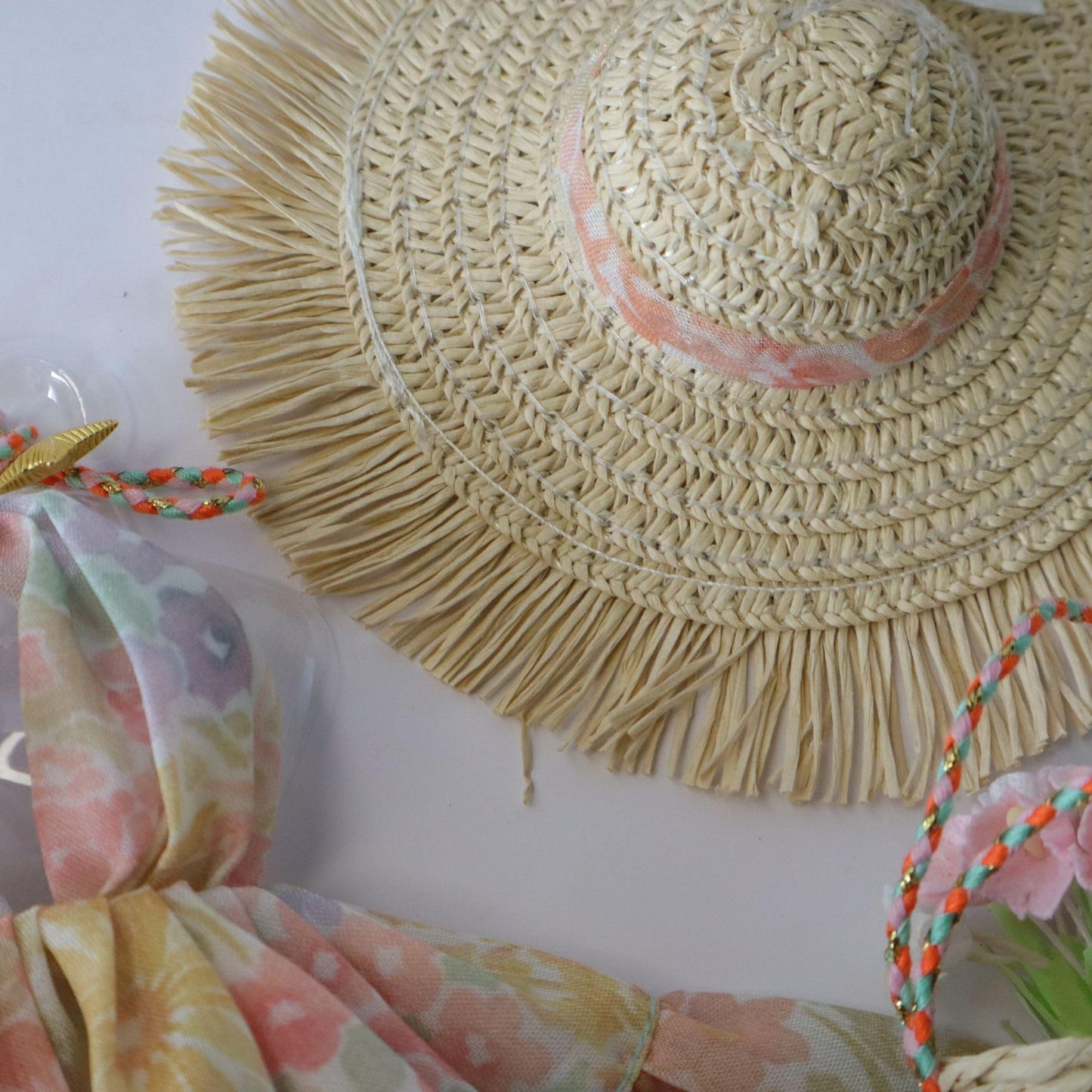 Fashion Doll Outfit Set, Floral Print Halter Mini Dress with Straw Hat and Woven Basket, Summer Beach Style, for 11.5-12" Dolls or 1/6 Scale Super