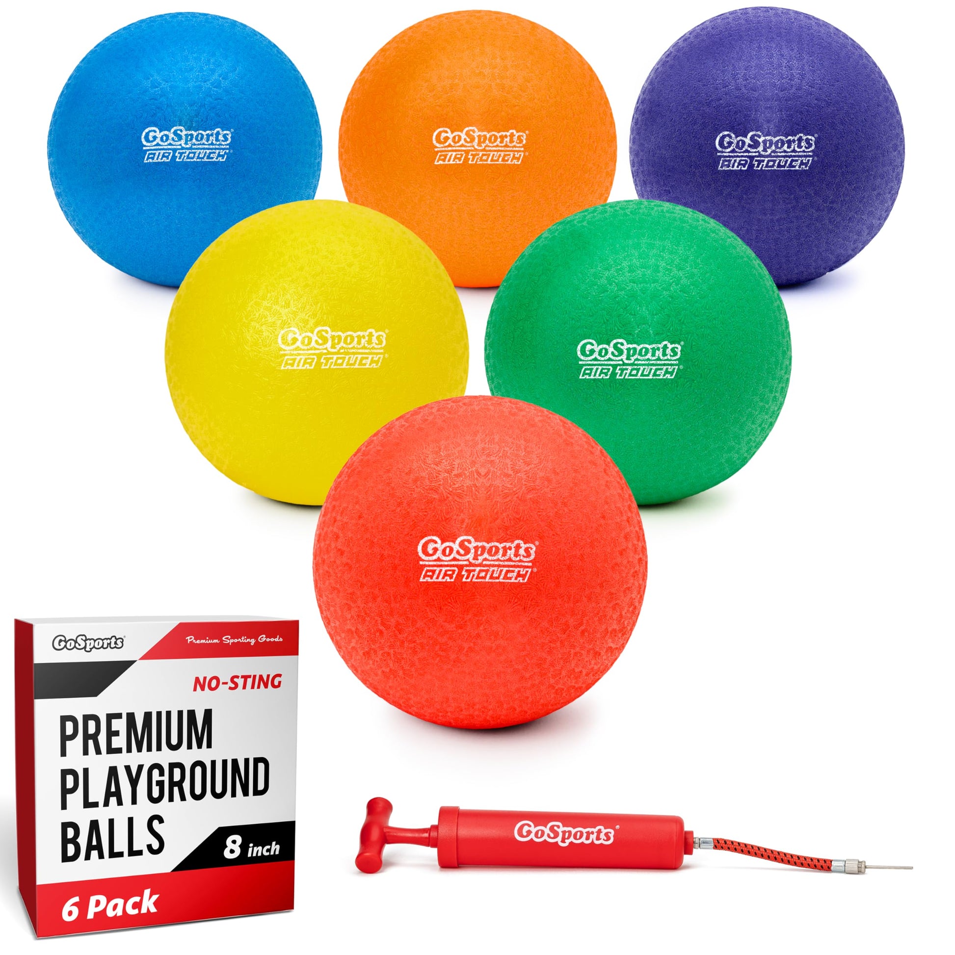 GoSports Playground Balls for Kids (Heavy Duty Set of 6) with Carry Bag and Ball Pump (Choose 8.5” or 10” Sizes)