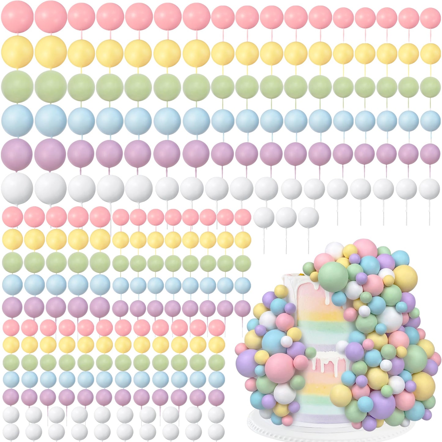 240PCS Ball Cake Toppers Foam Balls Cake Decorations Cupcake Inserts