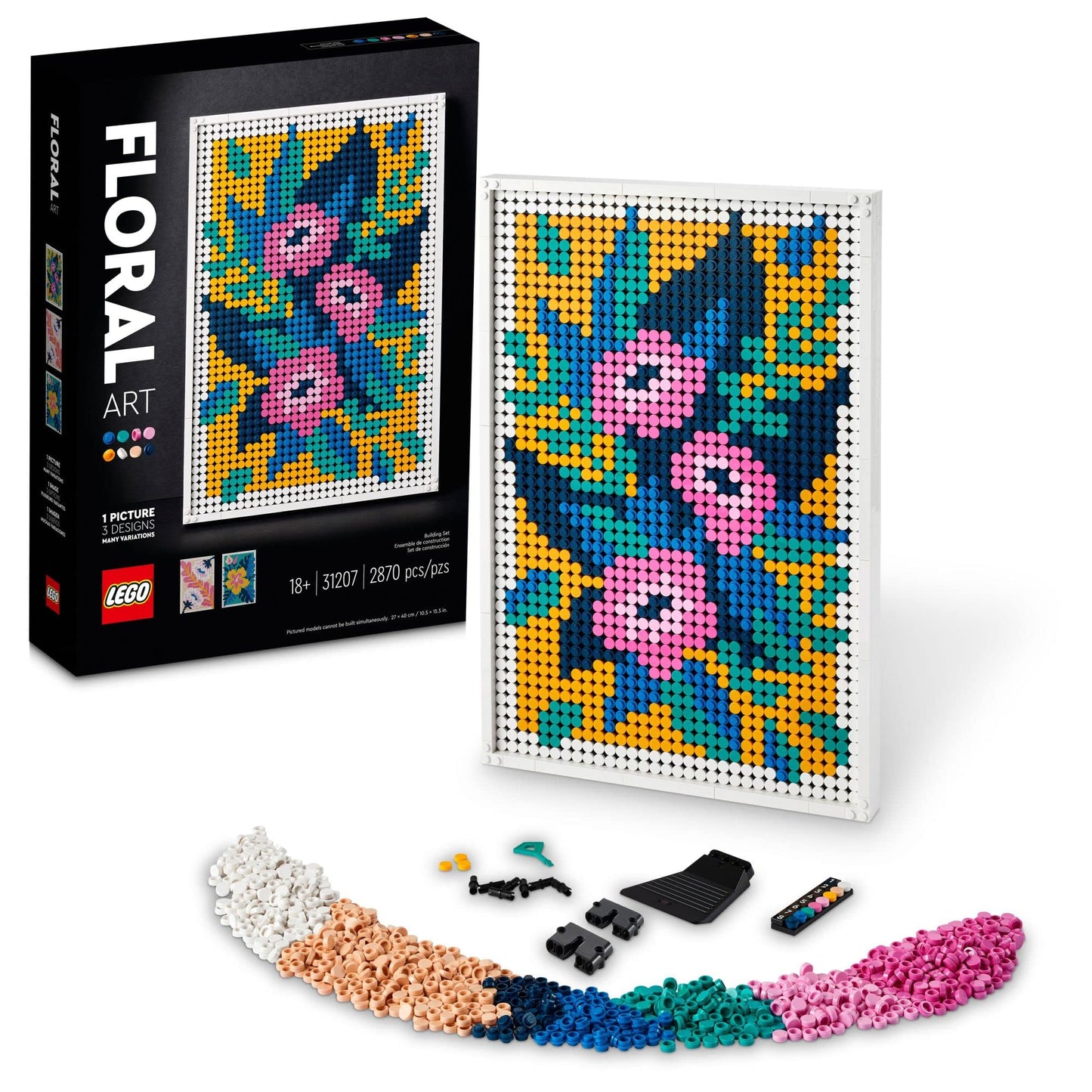 LEGO Art Floral Art 31207, 3in1 Flower Pictures, Wall Art Decoration Building Set, Arts and Crafts Kit, Creative DIY Activity, Beautiful Home Decor,