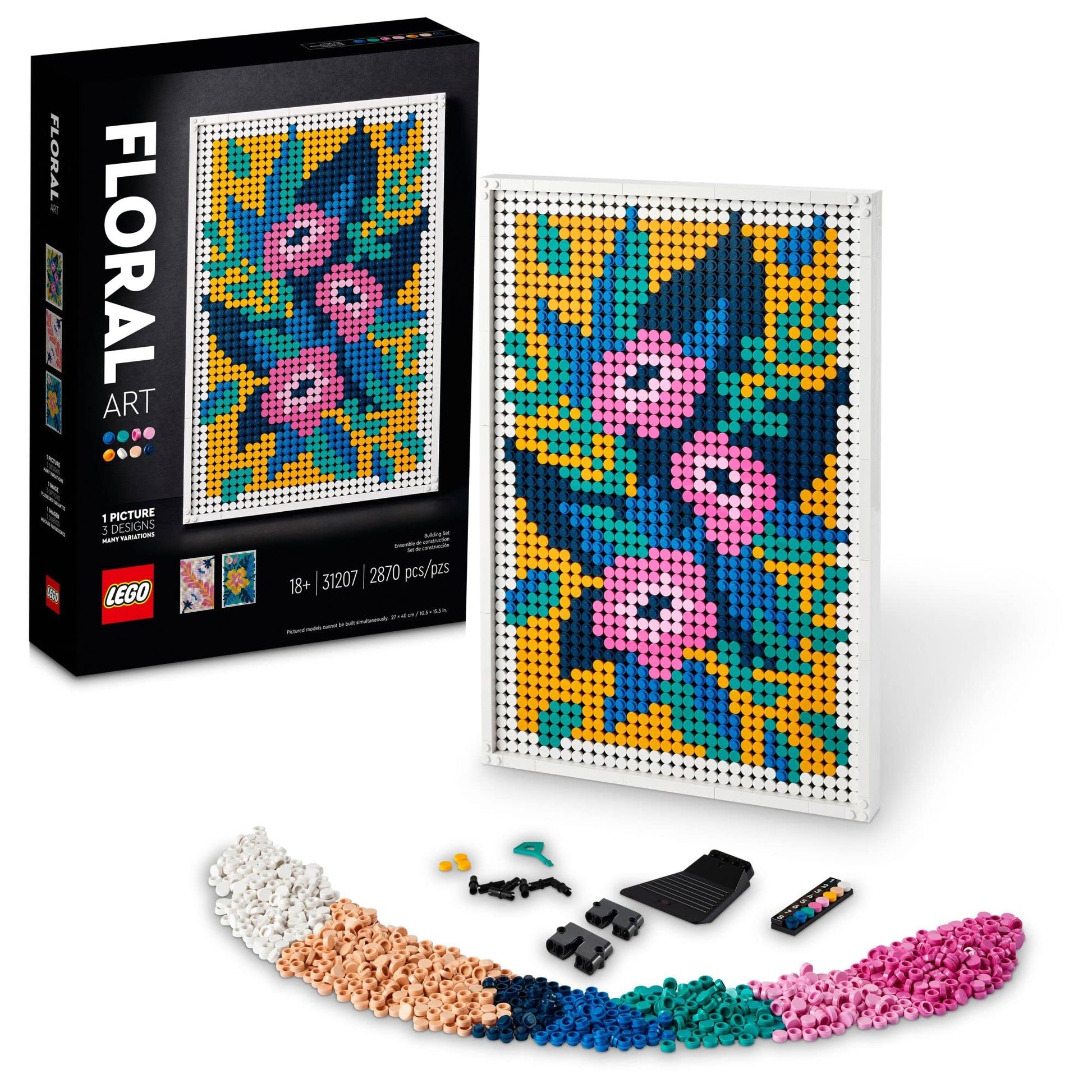 LEGO Art Floral Art 31207, 3in1 Flower Pictures, Wall Art Decoration Building Set, Arts and Crafts Kit, Creative DIY Activity, Beautiful Home Decor,