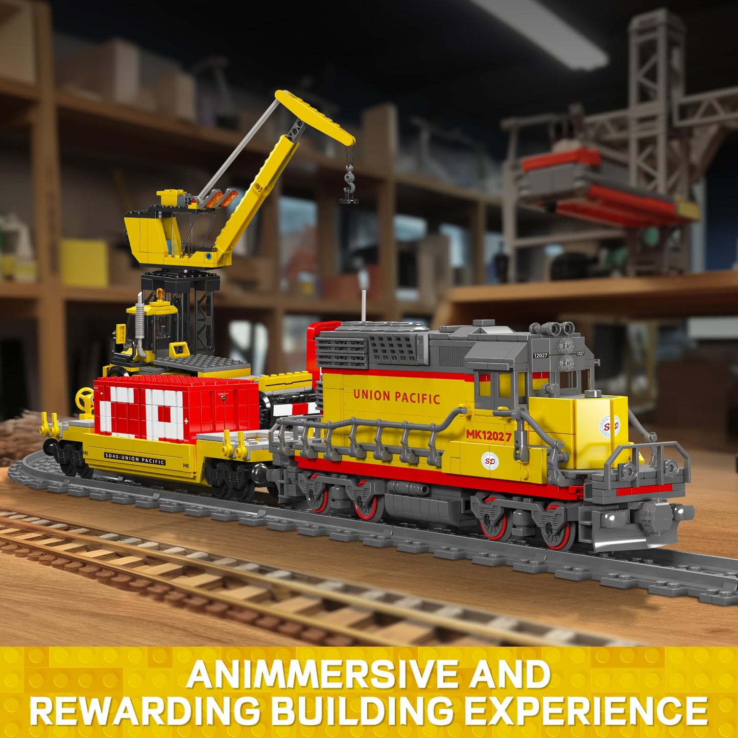 Mould King 12027 Diesel Locomotive Train Building Sets with a Semi-Trailers, Cranes, Remote/App Control Engineering Toy Kit, Scale Model with Trains