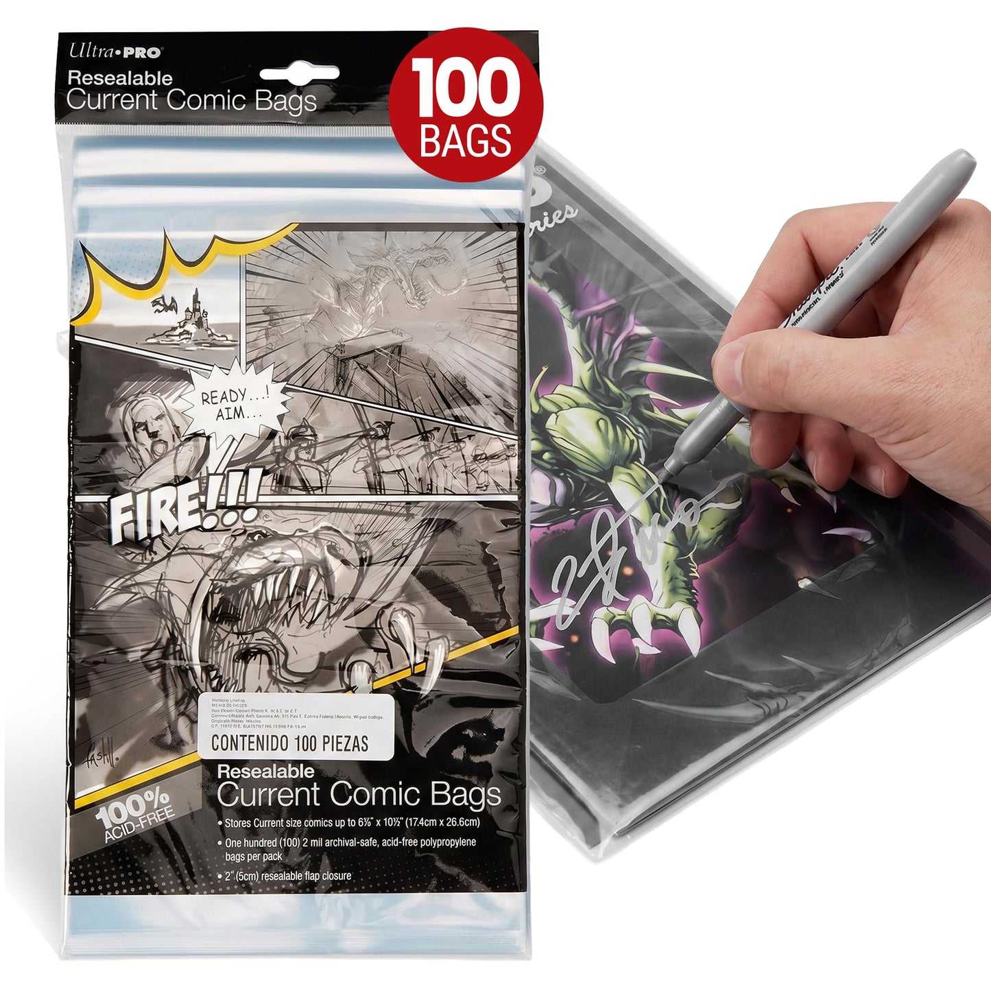 Ultra Pro Resealable Current Size Comic Bags - 2 Mil Clear Polypropylene Comic Book Sleeves - Acid-Free, No PVC & Storage Covers for Modern Comics up