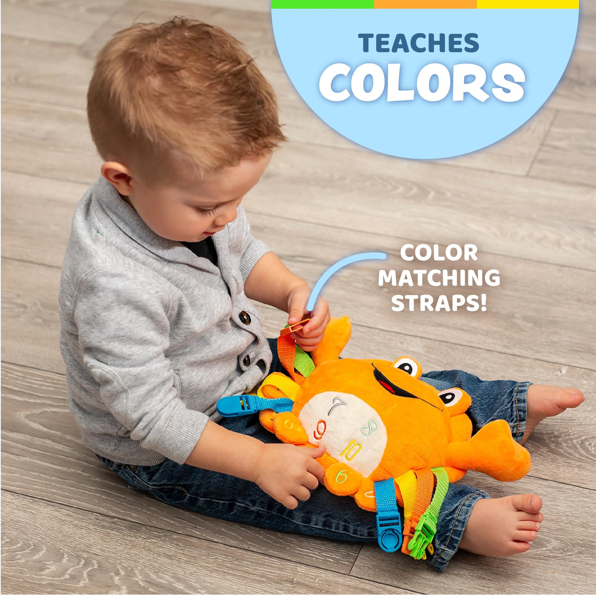 Buckle Toys - Barney Crab Stuffed Animal - Montessori Learning Toy for Toddlers - Develop Motor Skills and Problem Solving - Great Car Trip Activities