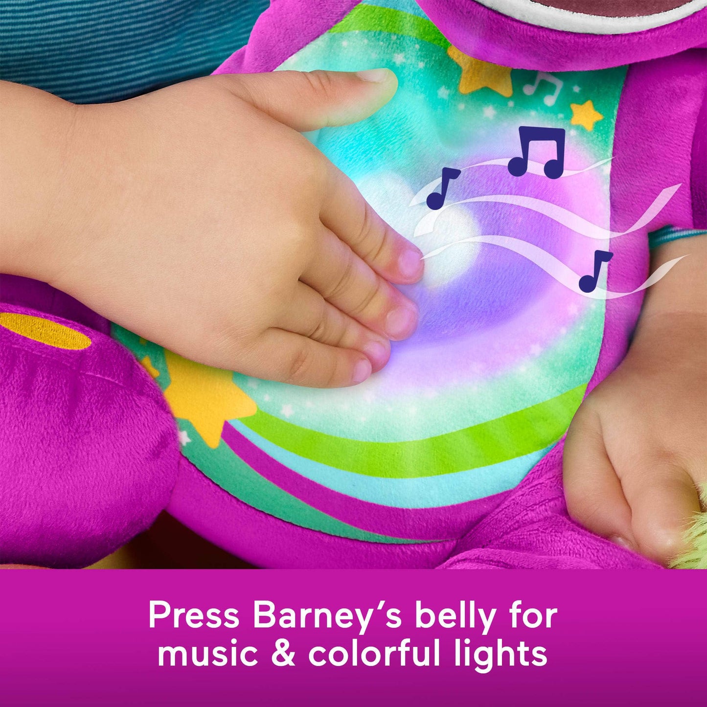 Fisher-Price Barney’s World Toddler Toy Heart Glow Barney Plush with Music & Lights for Pretend Play Preschool Kids Ages 2+ Years