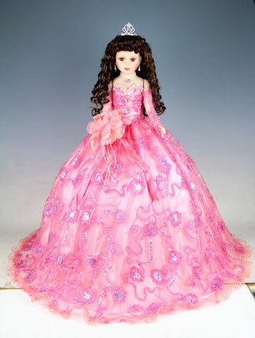 Kinnex Collections 28" Porcelain Quince Anos Quinceanera Umbrella Last Doll Muneca (Centerpiece) ~ KK28200 ~ (Coral)