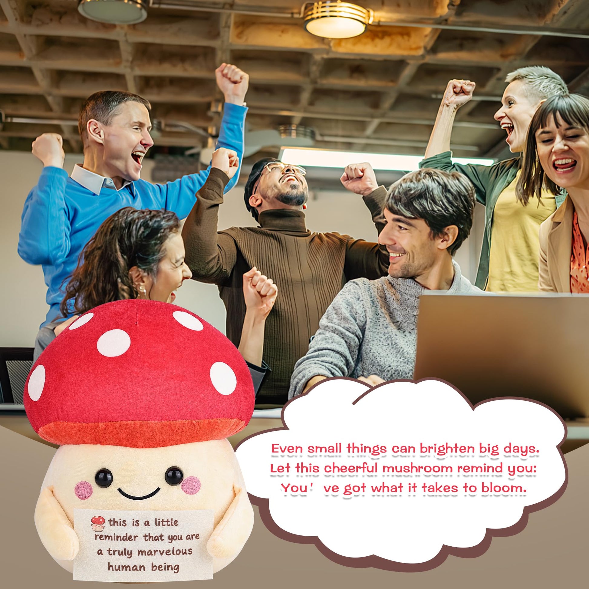 Fungi Fun Emotional Companion Mushroom Plush Toy, Cute Stuff Toys for Girls, Kids and Teens, Motivational Mushroom Stuffed Plush Toy, Room Office