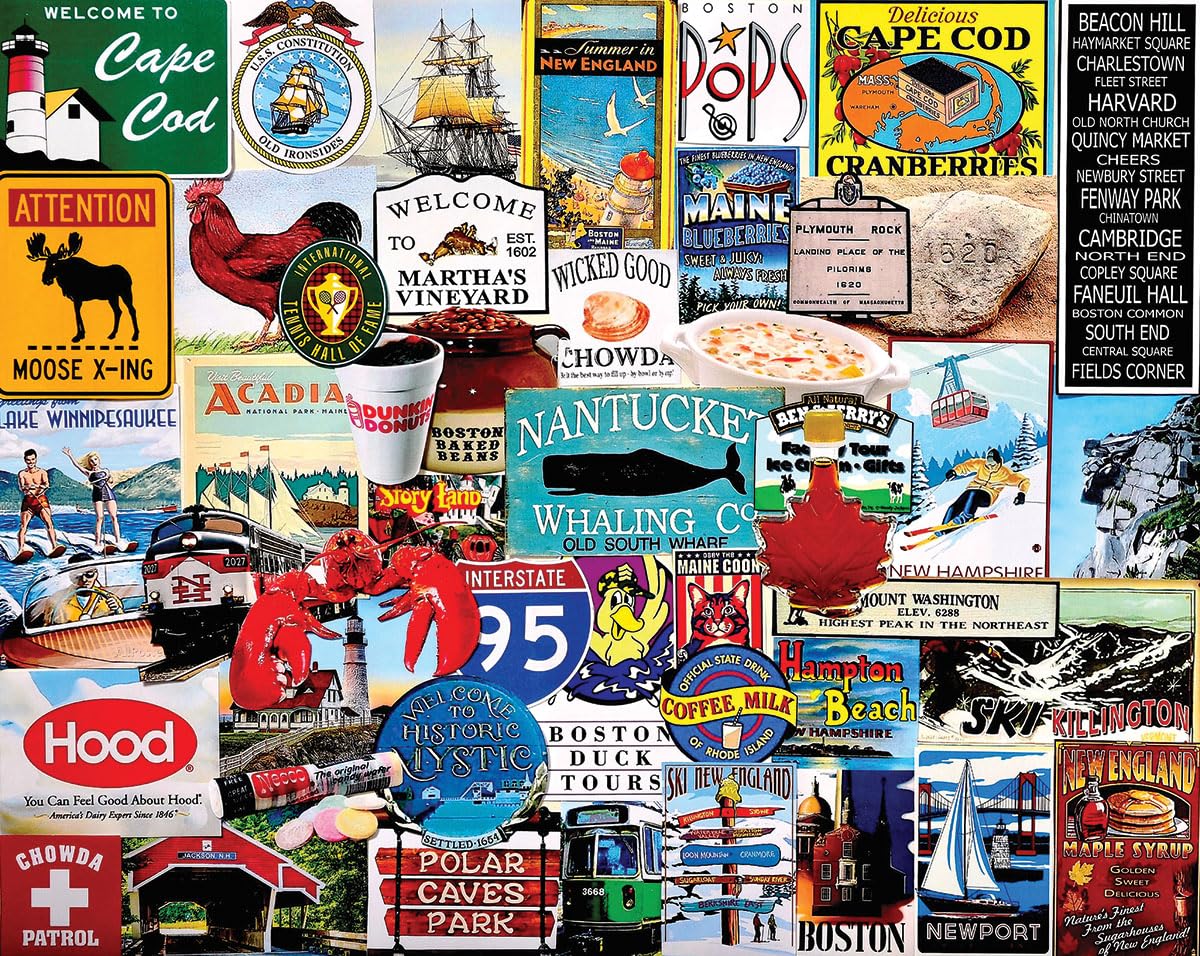 White Mountain 1000 Piece Jigsaw Puzzle Regional Icons, I Love New England
