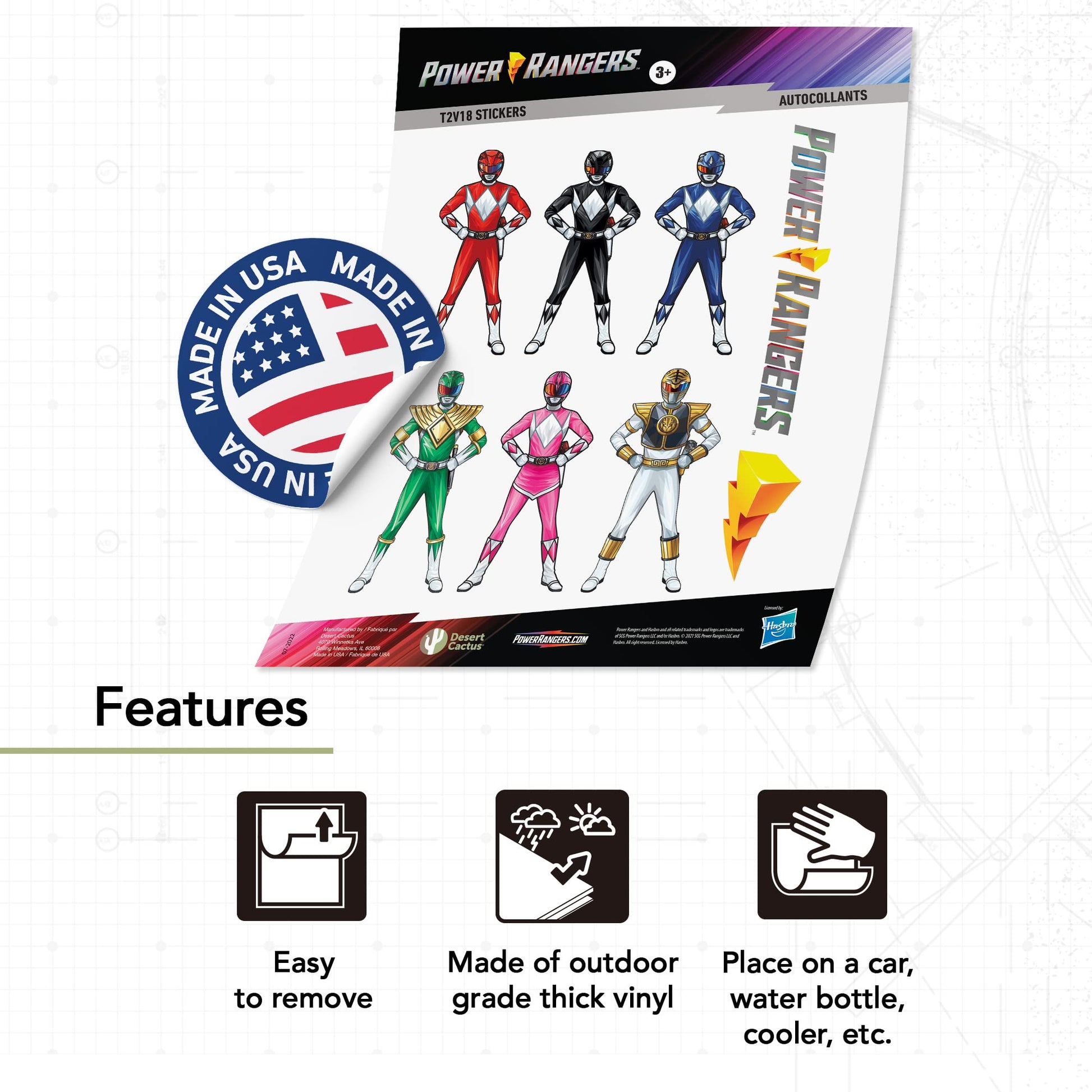 Desert Cactus Power Rangers Sticker - 8 Sticker Vinyl Decal Laptop Water Bottle Car Scrapbook Sheet Decorations Birthday Favor Party Supplies (2-18)