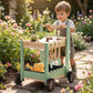 ROBOTIME Kids Gardening Tools with Cart Wheelbarrow - Wooden Outdoor Garden Toys Set with Watering Can, Shovel, Hand Rake & Plant Labels, Outdoor