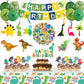 Dinosaur Birthday Decorations, 104 Piece Dinosaur Party Decorations for Boys Dino Birthday Party Supplies Set Include Banner Balloons Cake Toppers