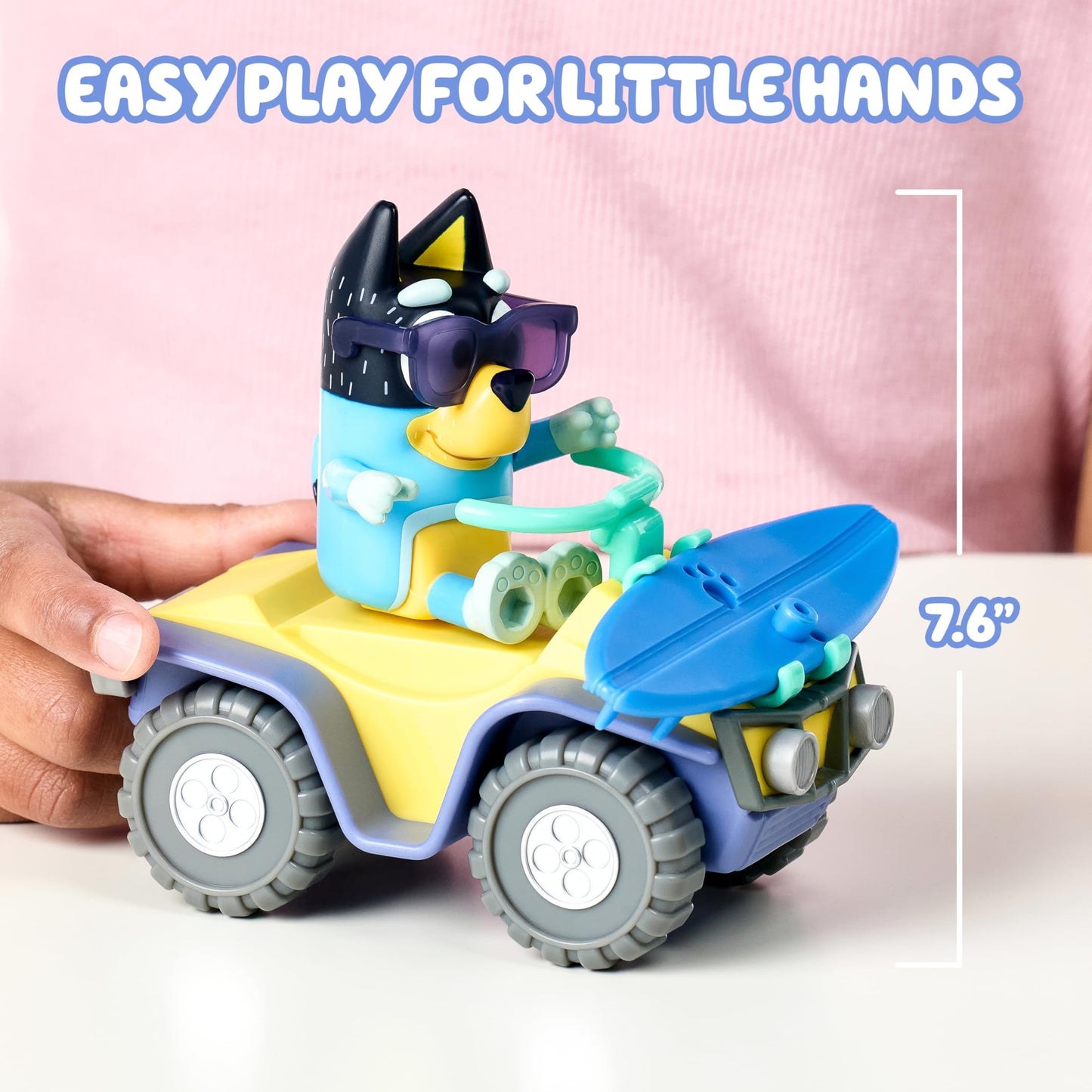 Bluey Bandit Surf Beach Toy Set, Exclusive 3" Poseable Bandit Figure Beach Toy Kit with Sunglasses, Quad Bike & Surfboard Accessories