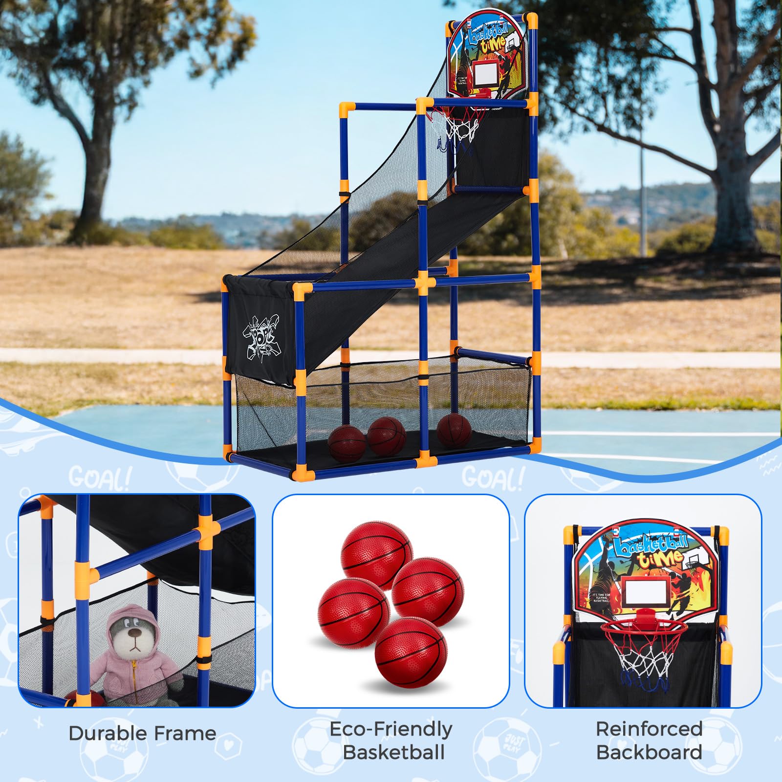 GarveeLife Kids Basketball Arcade Game Set with 4 Balls, Indoor & Outdoor Adjustable Basketball Hoop and Dart Game, Height Adjustable Sports Toy