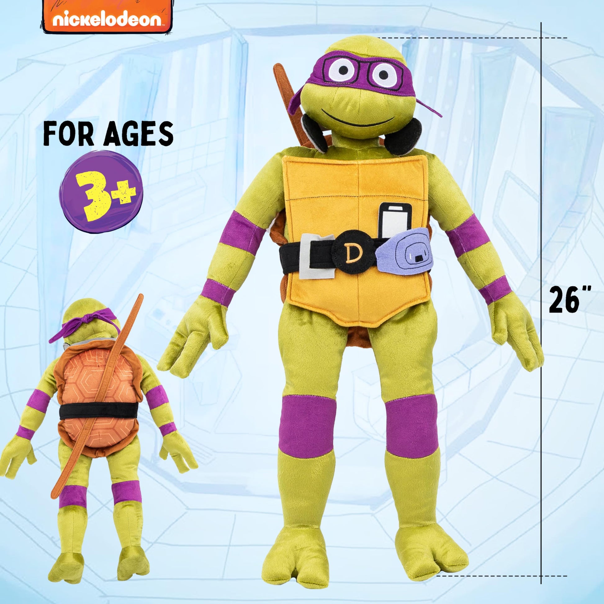 Jay Franco Nickelodeon Teenage Mutant Ninja Turtles Donatello Plush Pillow Buddy - Super Soft Stuffed Character Pillow - Polyester Microfiber, 26